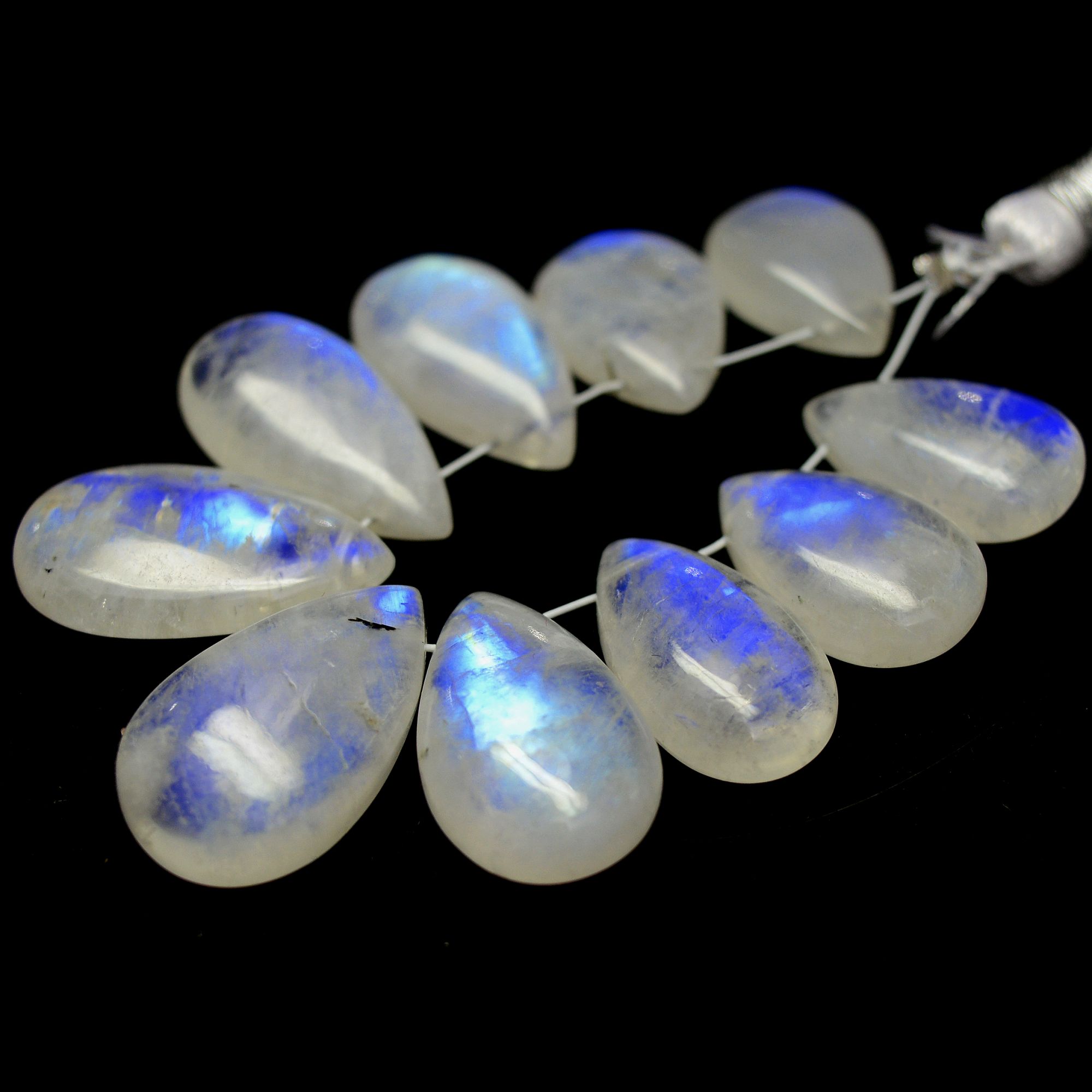 10Pcs 79Cts Natural Rainbow Moonstone Briolettes Side Drill Loose Gemstone Pear Cabochon Wholesaler Gemstone Gift For Her 14x9-20x12mm13557