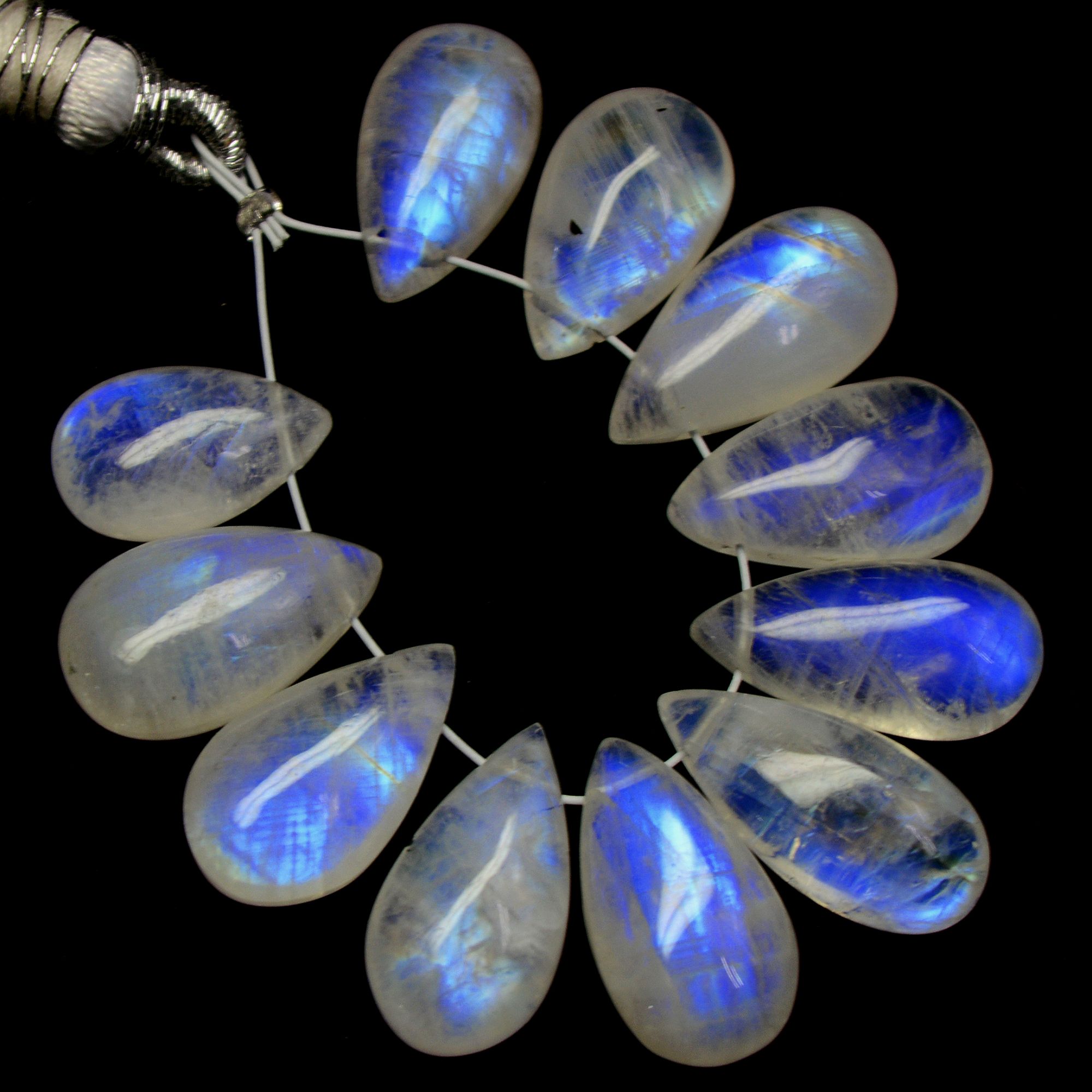 11 Pcs 55 Cts Natural Rainbow Moonstone Briolettes Side Drill Loose Gemstone Pear Wholesaler Gemstone Gift For Her 12x7-16x12mm 13558