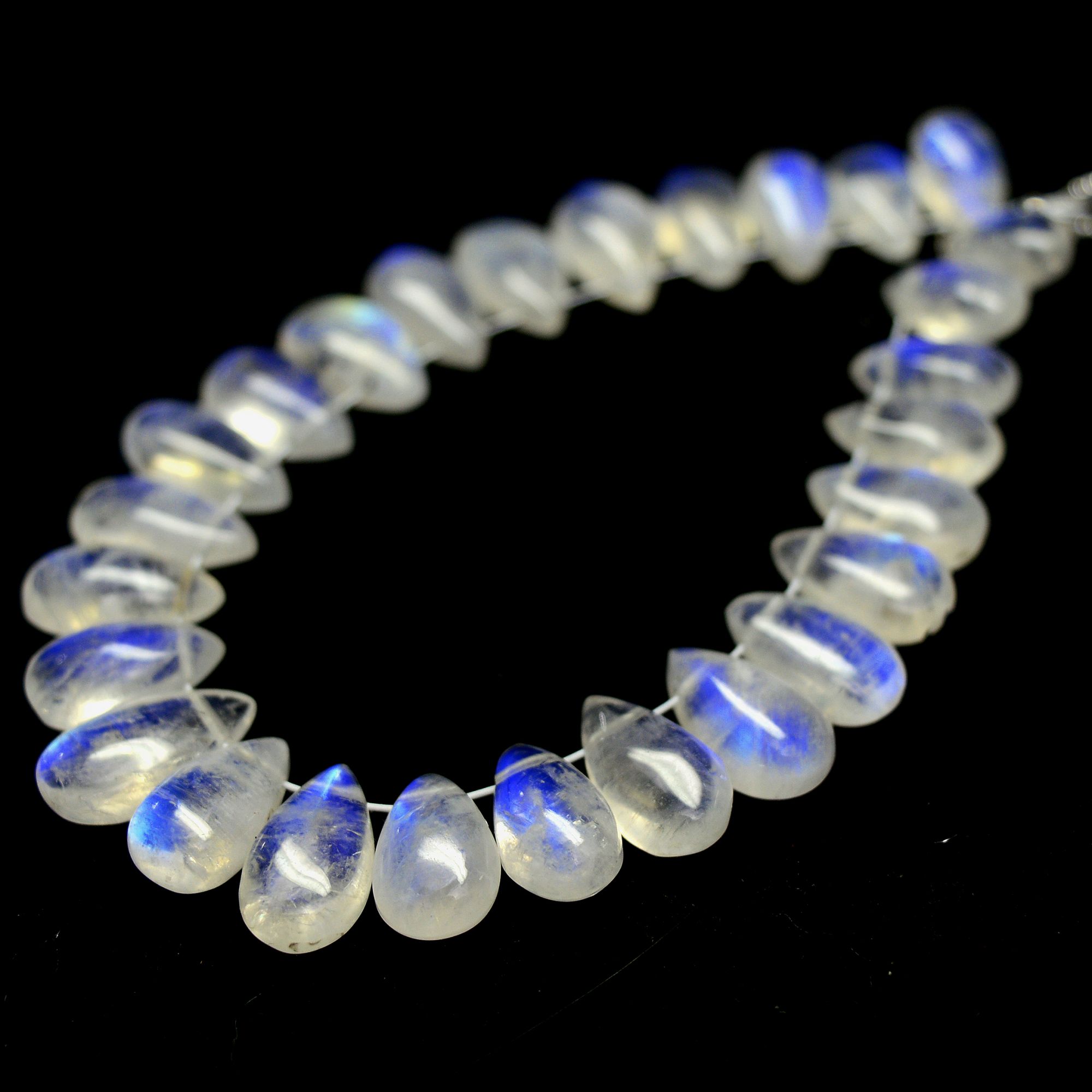 27 Pcs 64 Cts Natural Rainbow Moonstone Briolettes Side Drill Loose Gemstone Pear Wholesaler Gemstone Gift For Her 9x5-12x6mm 13559