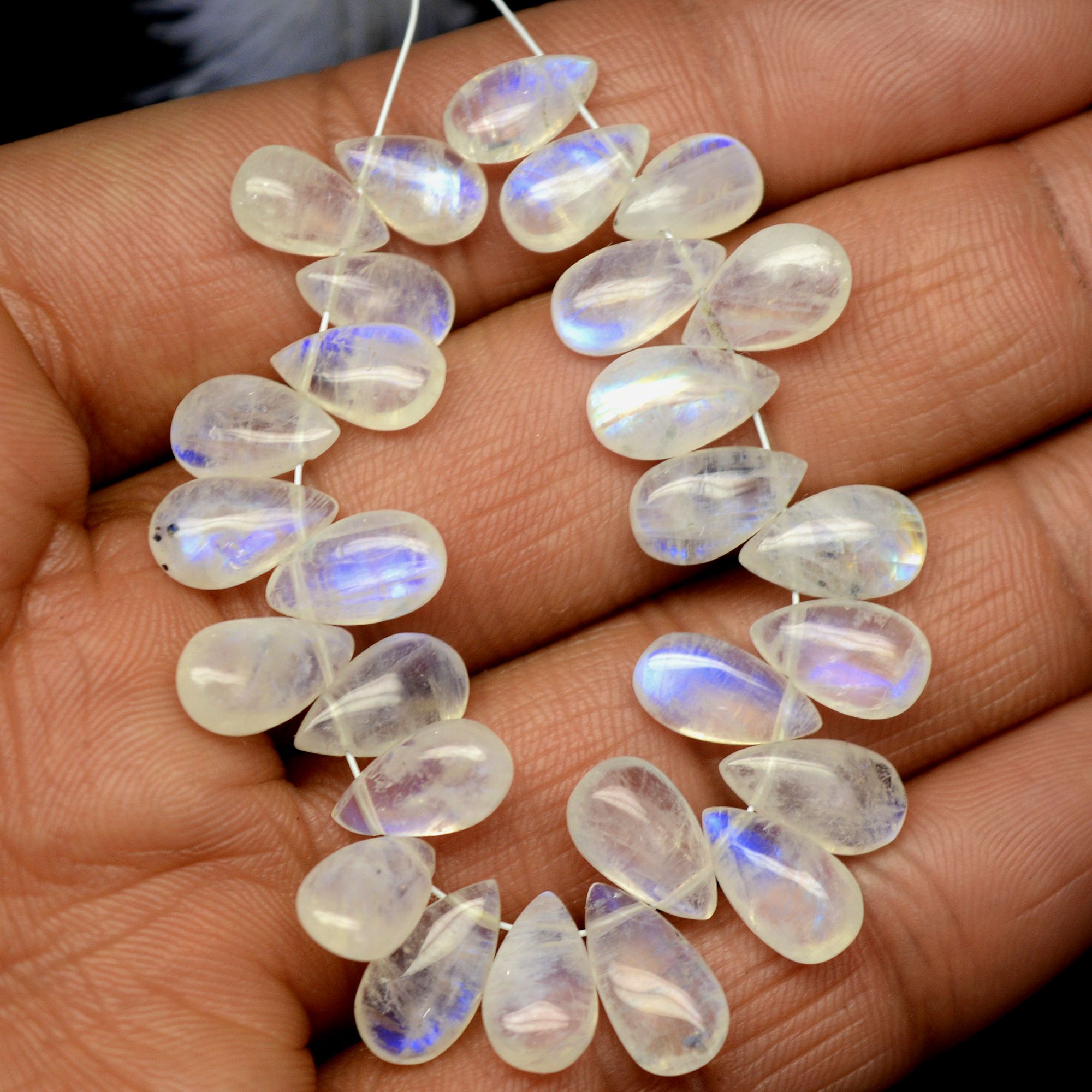 27 Pcs 64 Cts Natural Rainbow Moonstone Briolettes Side Drill Loose Gemstone Pear Wholesaler Gemstone Gift For Her 9x5-12x6mm 13559