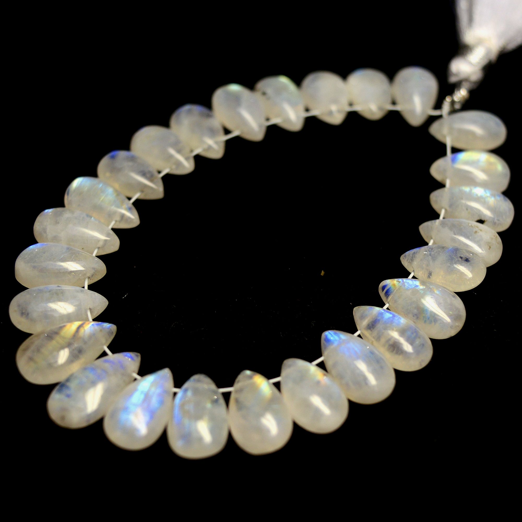 26Pcs 67Cts Natural Rainbow Moonstone Briolettes Side Drill Loose Gemstone Pear Cabochon Wholesaler Gemstone Gift For Her 10x5-13x6mm13560