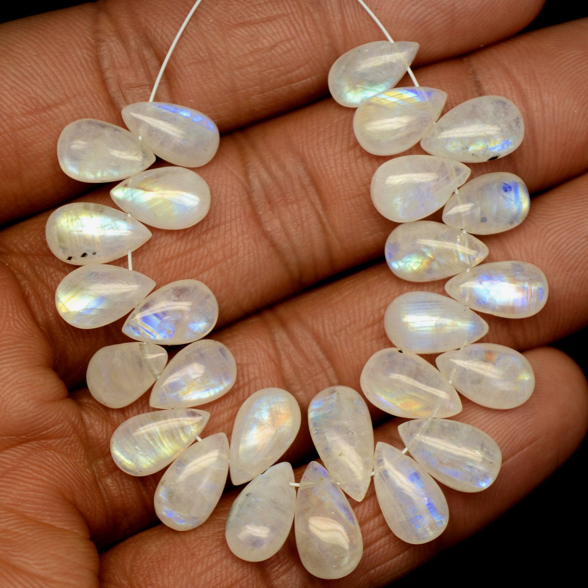 26Pcs 67Cts Natural Rainbow Moonstone Briolettes Side Drill Loose Gemstone Pear Cabochon Wholesaler Gemstone Gift For Her 10x5-13x6mm13560