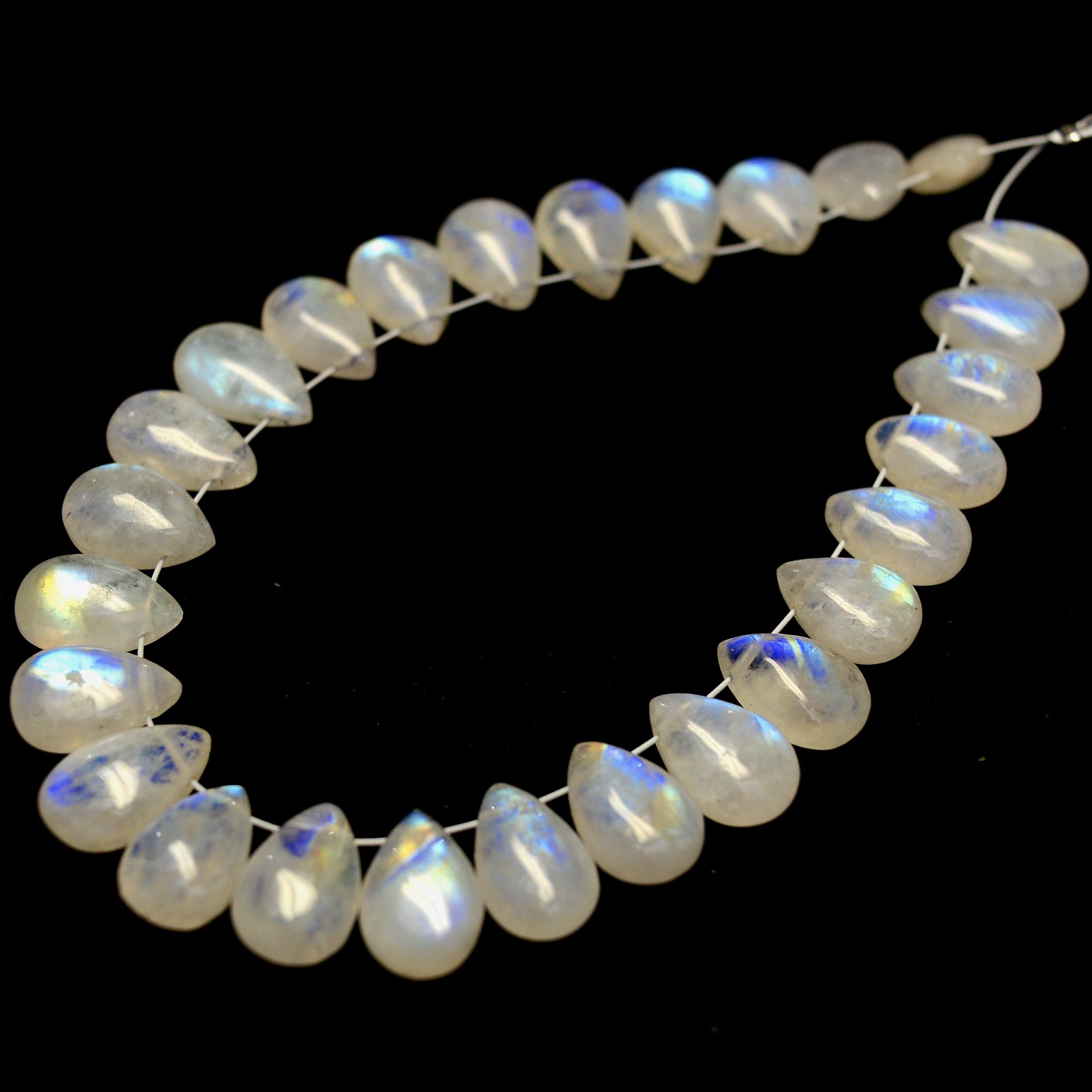 27Pcs 73Cts Natural Rainbow Moonstone Briolettes Side Drill Loose Gemstone Pear Cabochon Wholesaler Gemstone Gift For Her 9x7-11x7mm13561