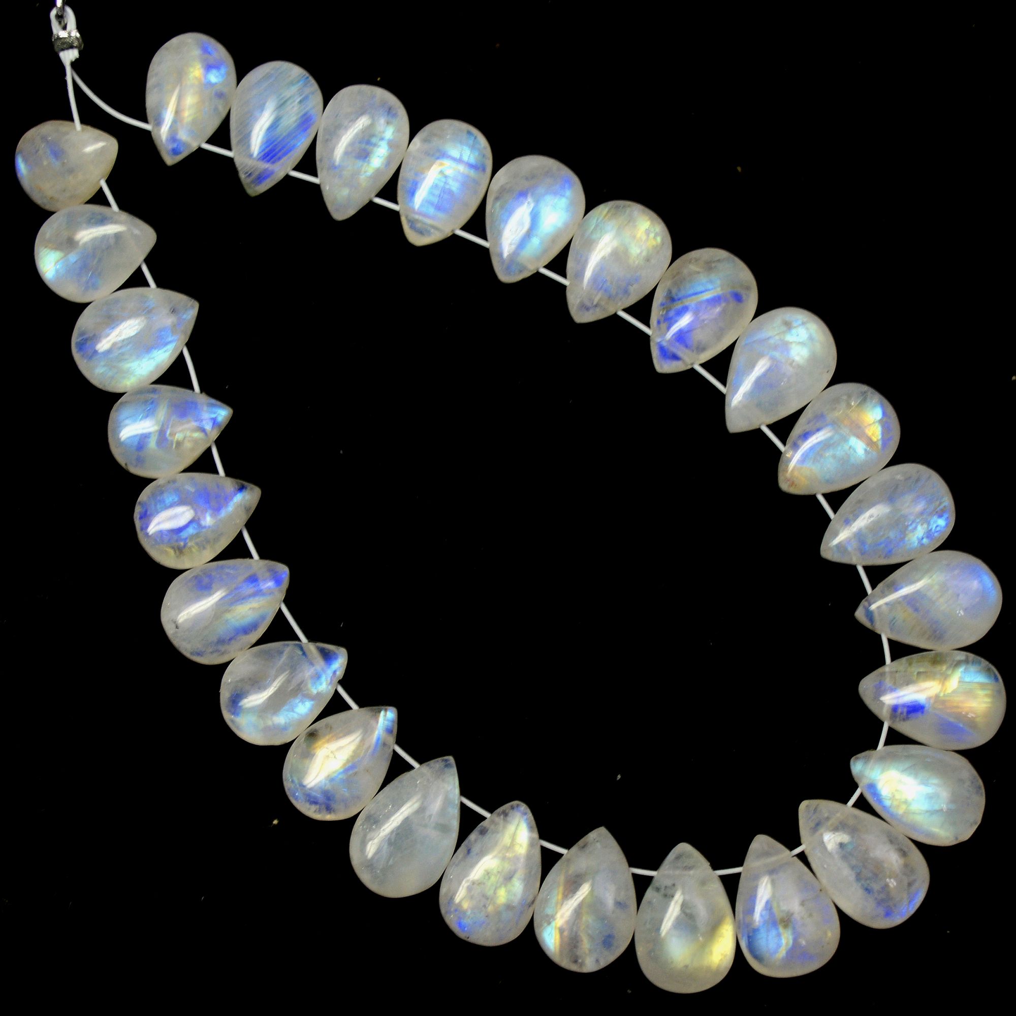 27Pcs 73Cts Natural Rainbow Moonstone Briolettes Side Drill Loose Gemstone Pear Cabochon Wholesaler Gemstone Gift For Her 9x7-11x7mm13561