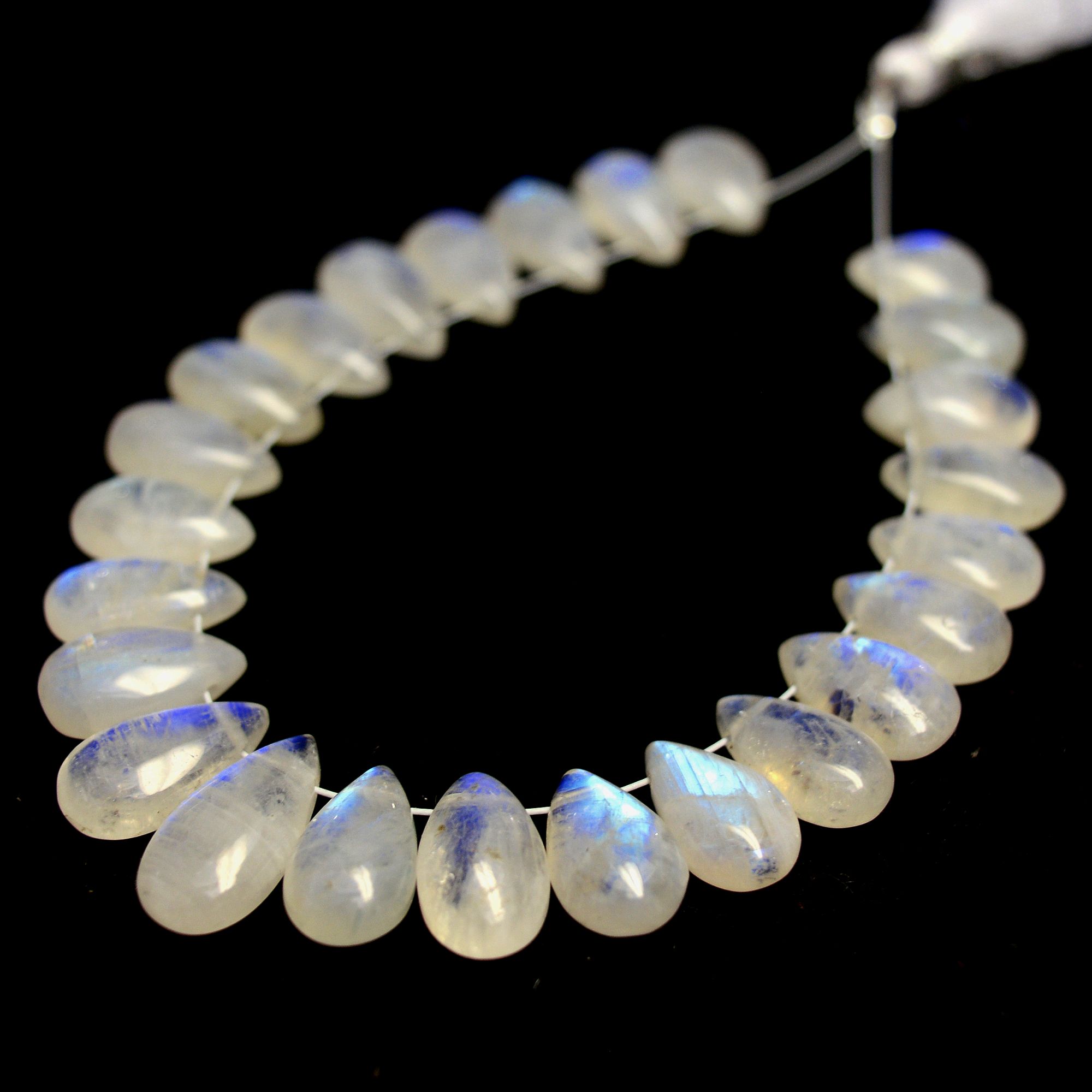 25Pcs 77Cts Natural Rainbow Moonstone Briolettes Side Drill Loose Gemstone Pear Cabochon Wholesaler Gemstone Gift For Her 10x7-15x7mm13562