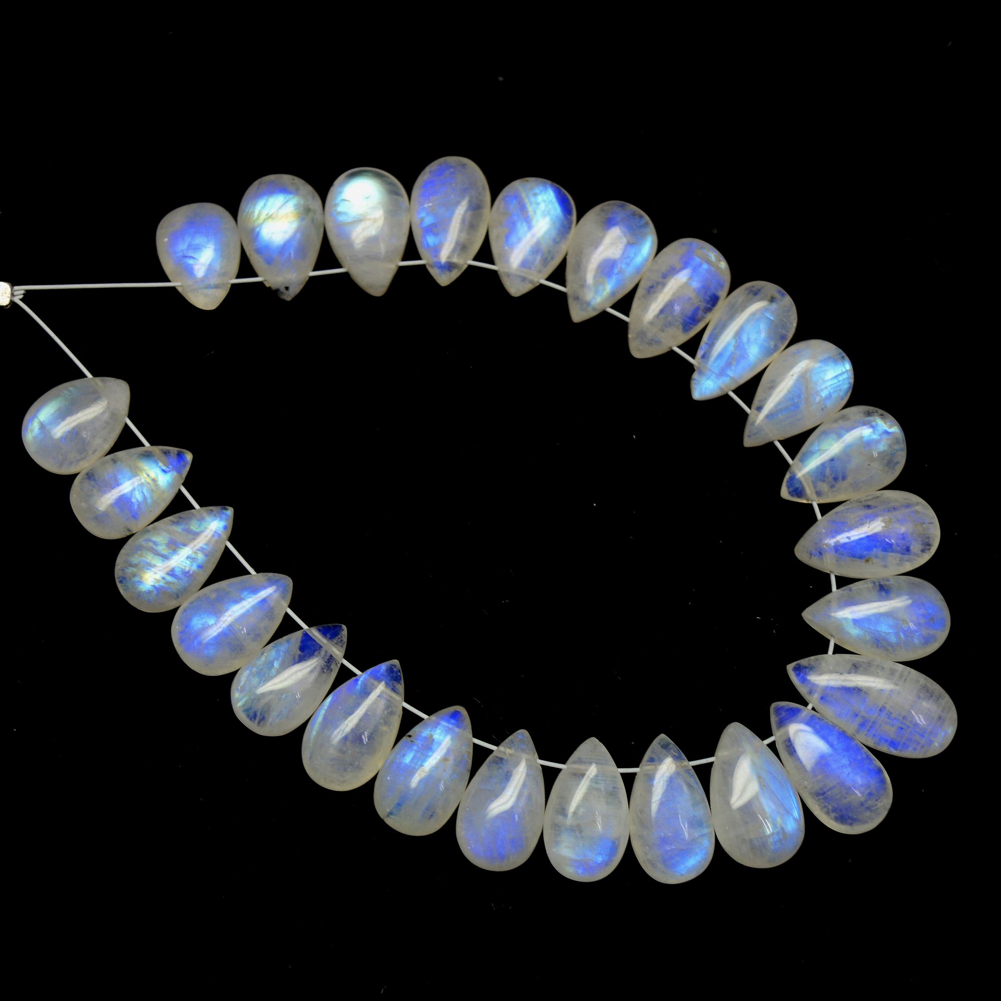 25Pcs 77Cts Natural Rainbow Moonstone Briolettes Side Drill Loose Gemstone Pear Cabochon Wholesaler Gemstone Gift For Her 10x7-15x7mm13562