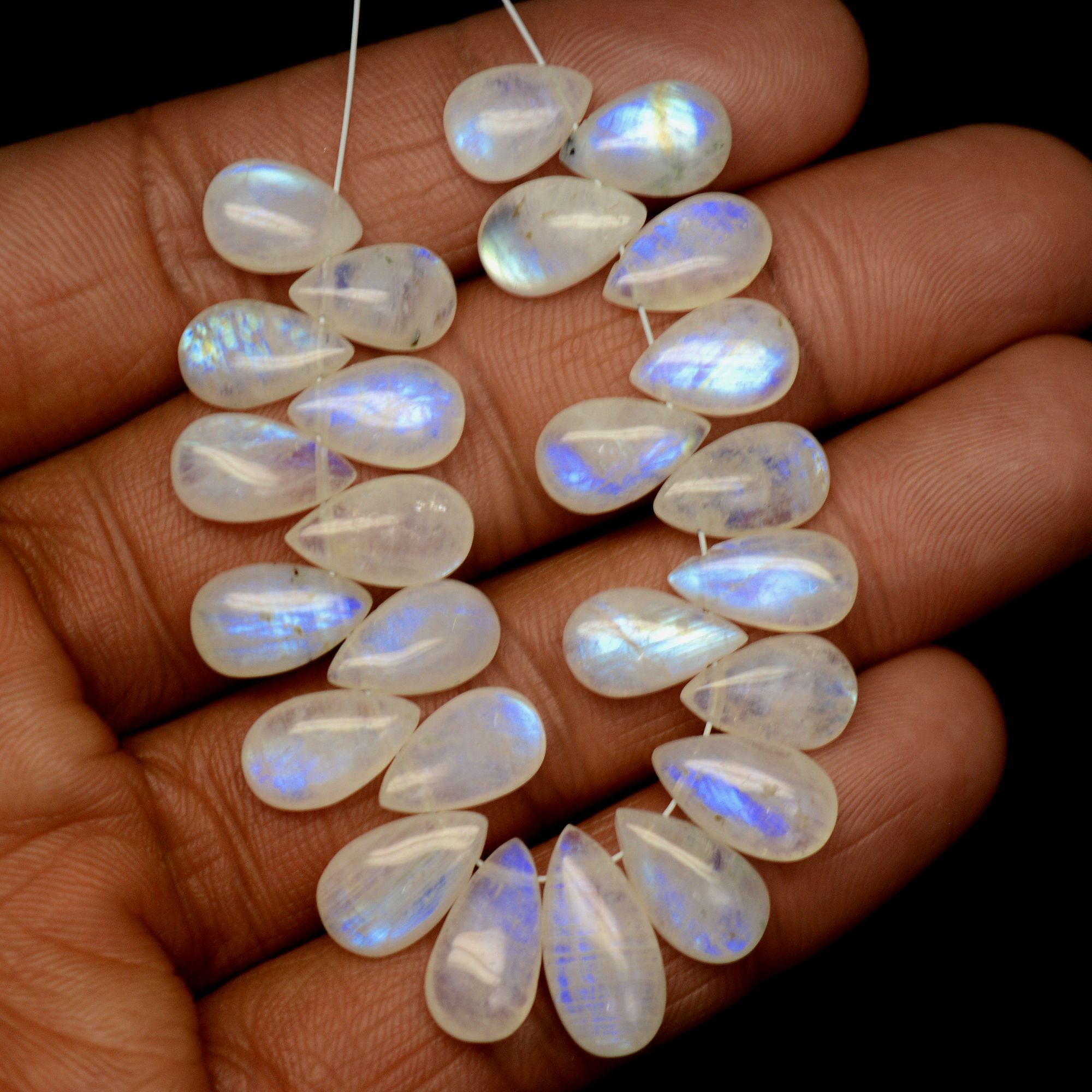 25Pcs 77Cts Natural Rainbow Moonstone Briolettes Side Drill Loose Gemstone Pear Cabochon Wholesaler Gemstone Gift For Her 10x7-15x7mm13562