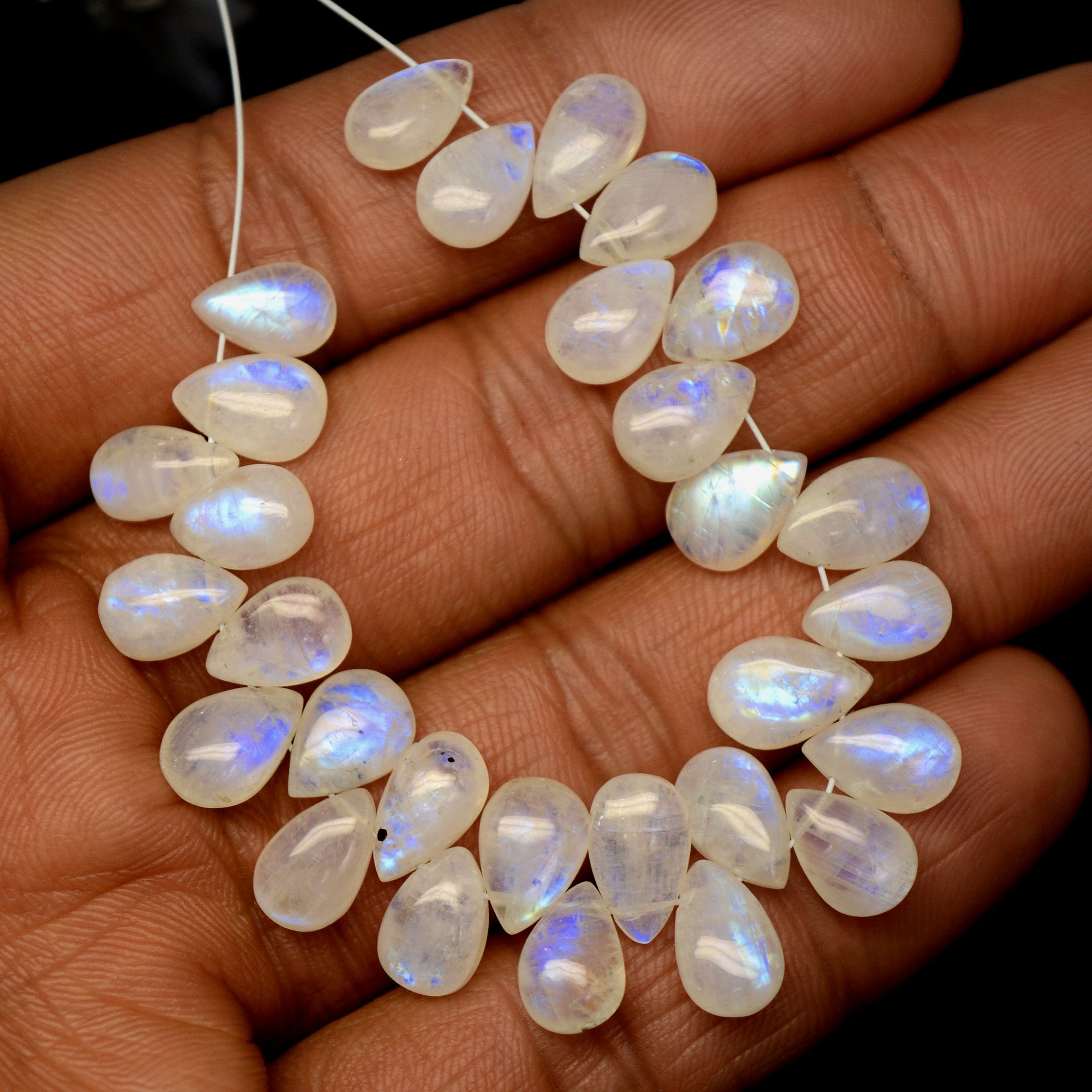 29Pcs 63Cts Natural Rainbow Moonstone Briolettes Side Drill Loose Gemstone Pear Cabochon Wholesaler Gemstone Gift For Her 8x5-10x5mm13563