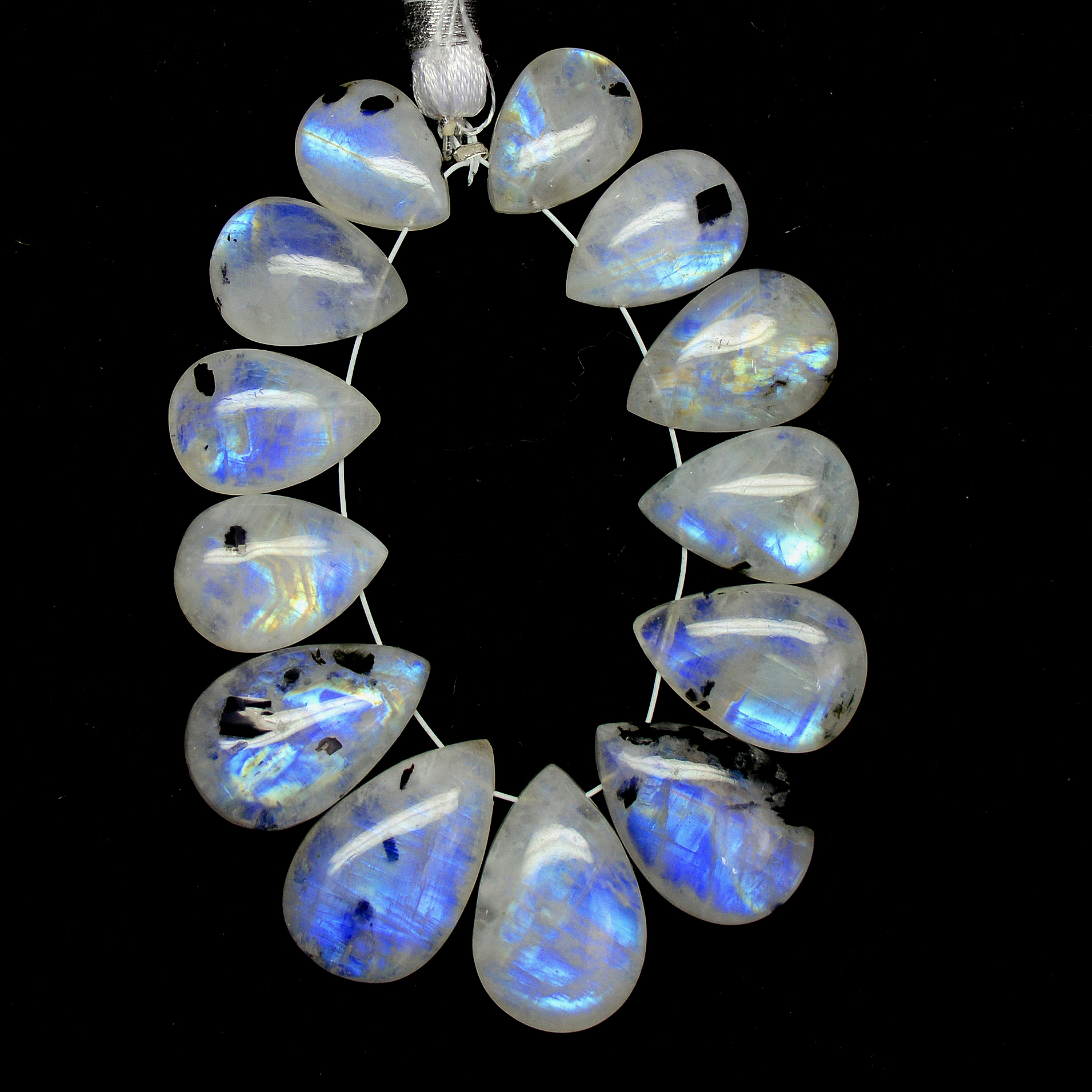 13Pc 114Cts Natural Rainbow Moonstone Briolettes Side Drill Loose Gemstone Pear Cabochon Wholesaler Gemstone Gift For Her 13x9-20x12mm13564