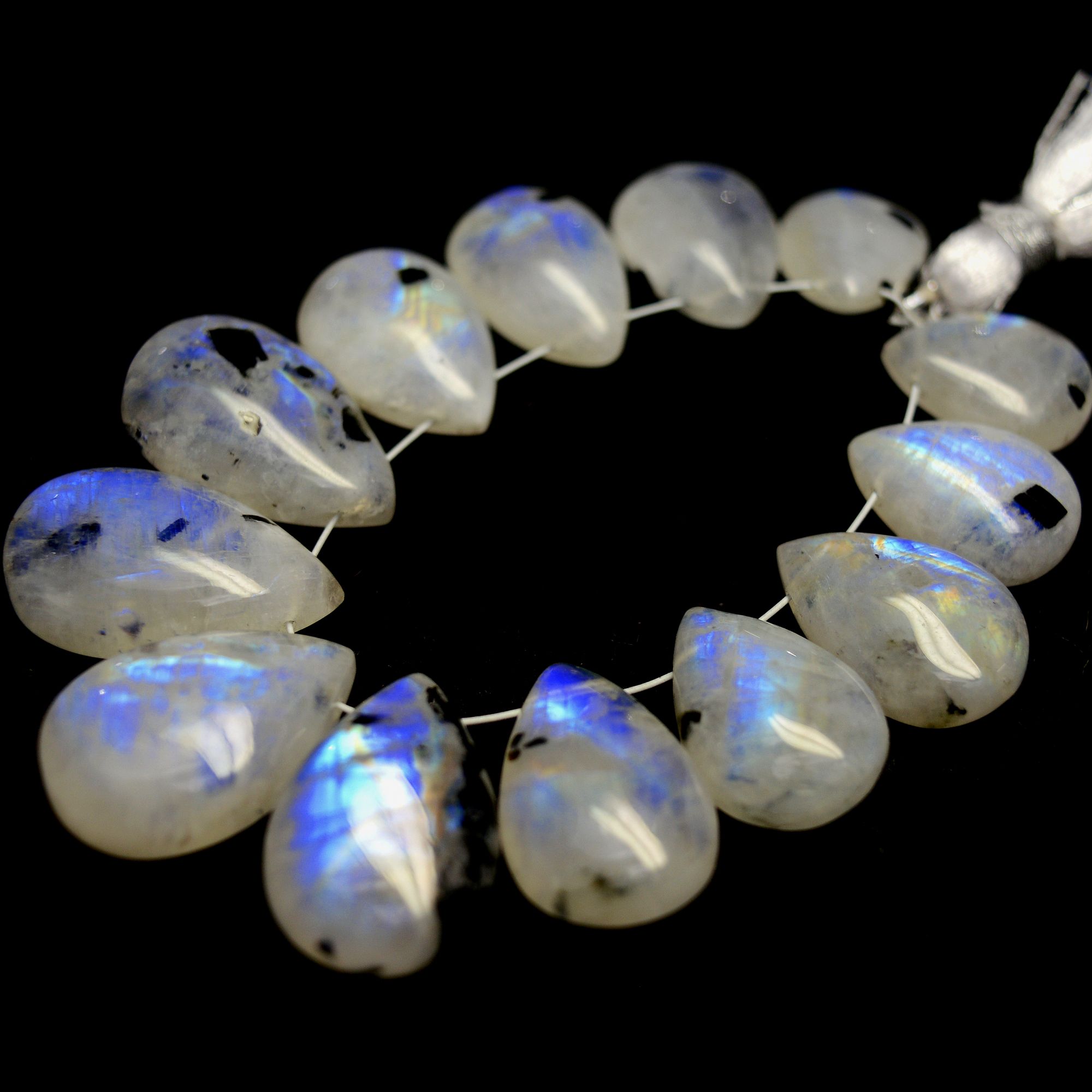 13Pc 114Cts Natural Rainbow Moonstone Briolettes Side Drill Loose Gemstone Pear Cabochon Wholesaler Gemstone Gift For Her 13x9-20x12mm13564