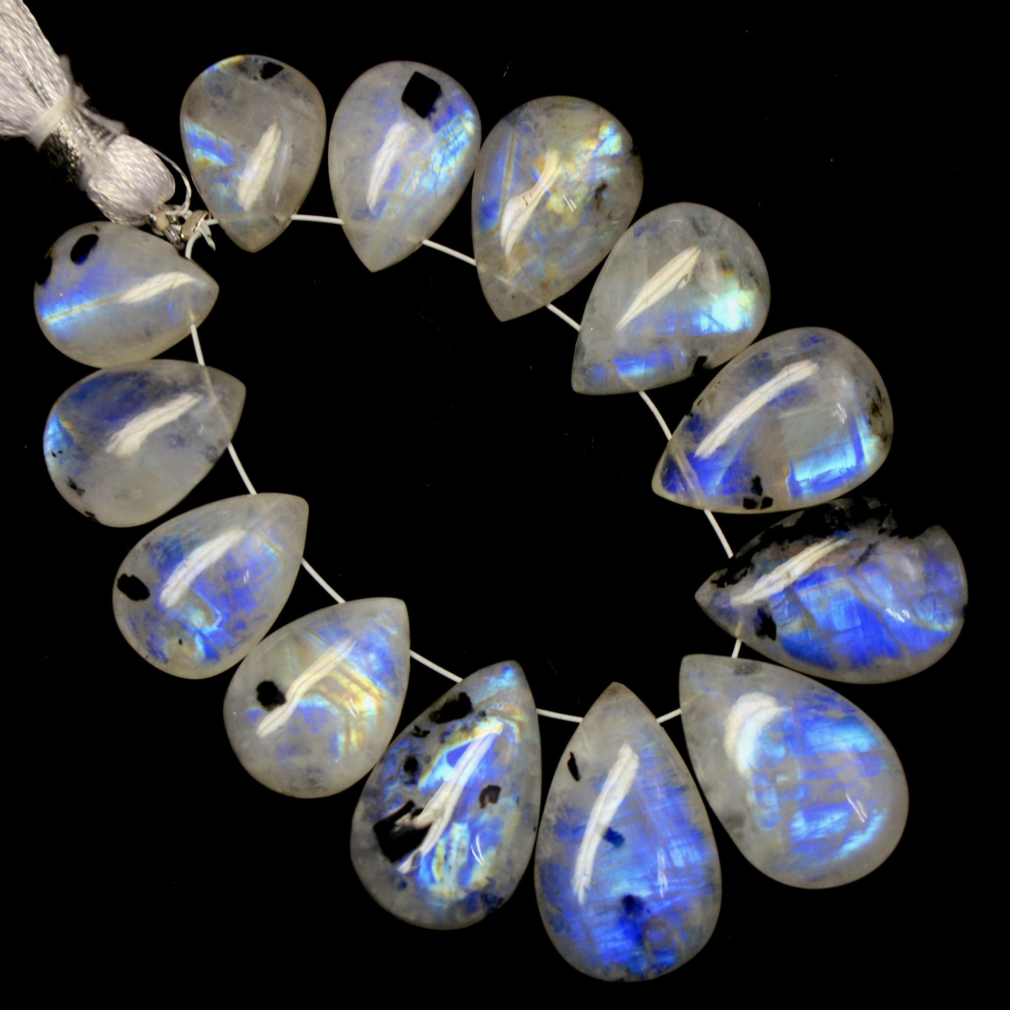 13Pc 114Cts Natural Rainbow Moonstone Briolettes Side Drill Loose Gemstone Pear Cabochon Wholesaler Gemstone Gift For Her 13x9-20x12mm13564