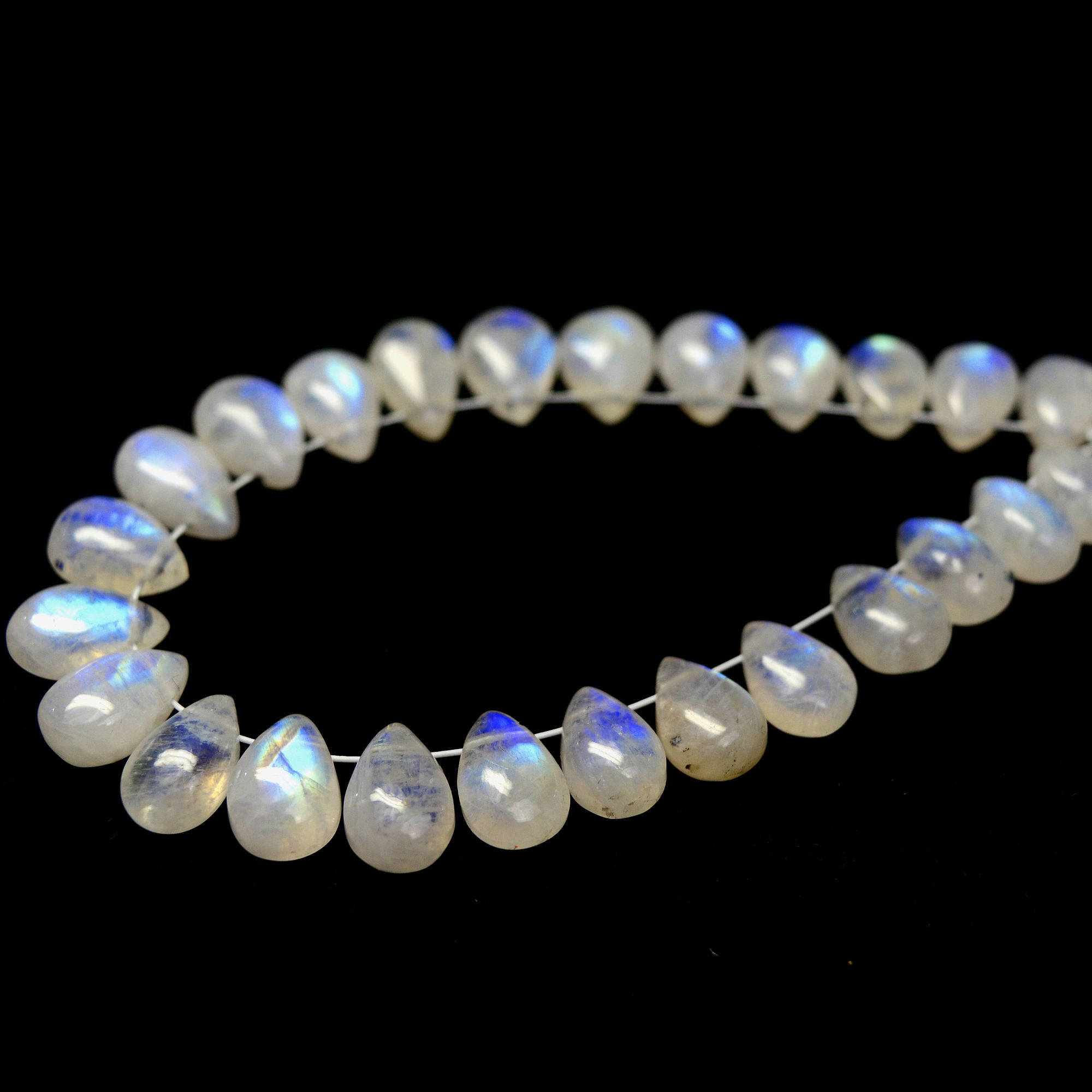 25Pcs 52Cts Natural Rainbow Moonstone Briolettes Side Drill Loose Gemstone Pear Cabochon Wholesaler Gemstone Gift For Her 8x5-9x6mm13566