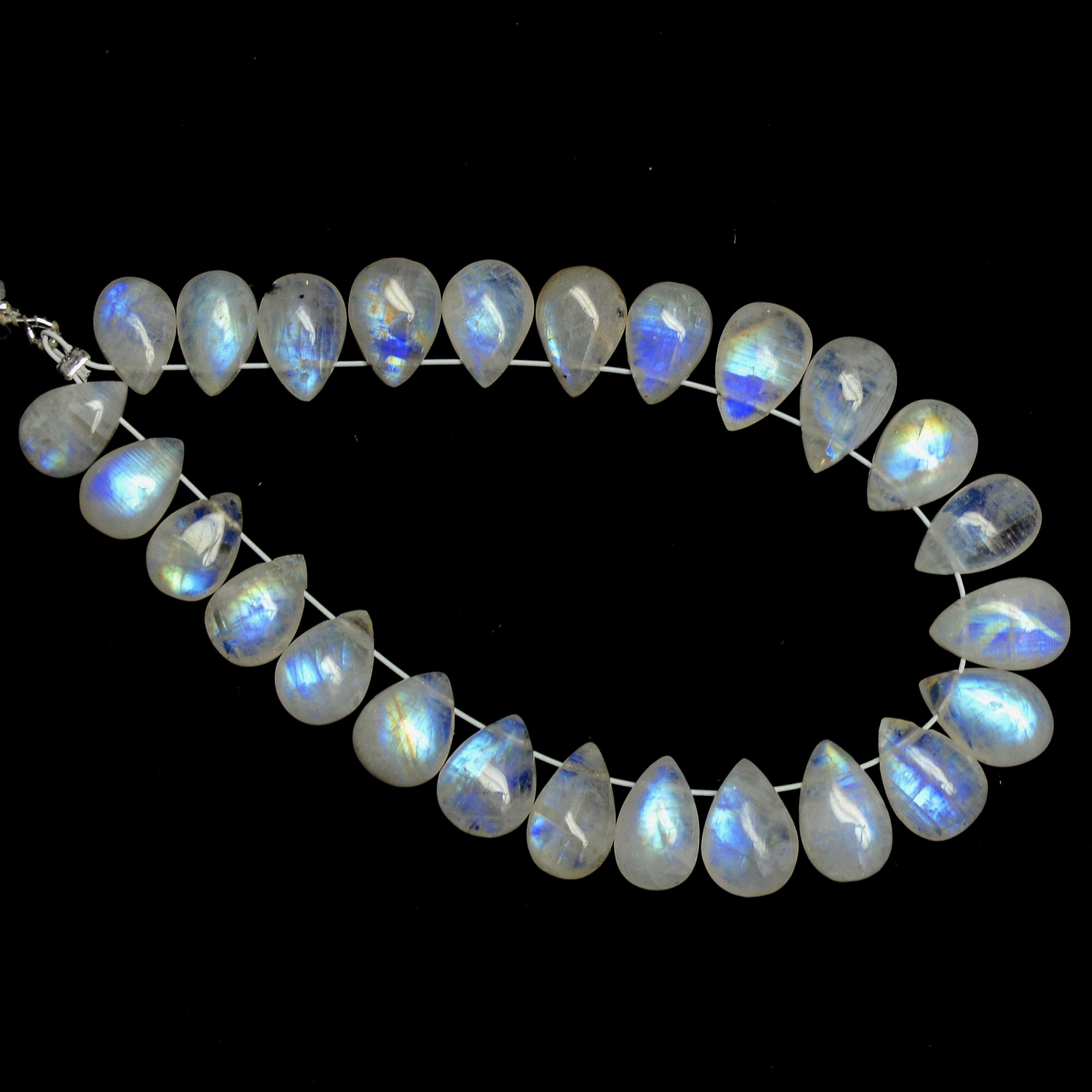 25Pcs 52Cts Natural Rainbow Moonstone Briolettes Side Drill Loose Gemstone Pear Cabochon Wholesaler Gemstone Gift For Her 8x5-9x6mm13566