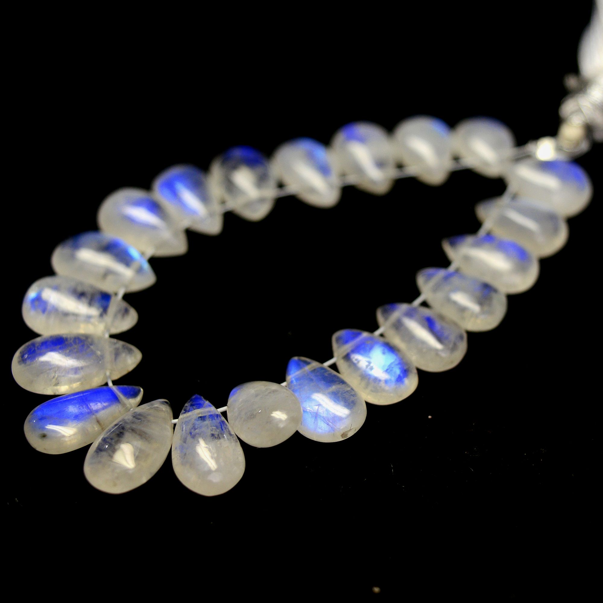 21Pcs 37Cts Natural Rainbow Moonstone Briolettes Side Drill Loose Gemstone Pear Cabochon Wholesaler Gemstone Gift For Her 8x5-11x6mm13567