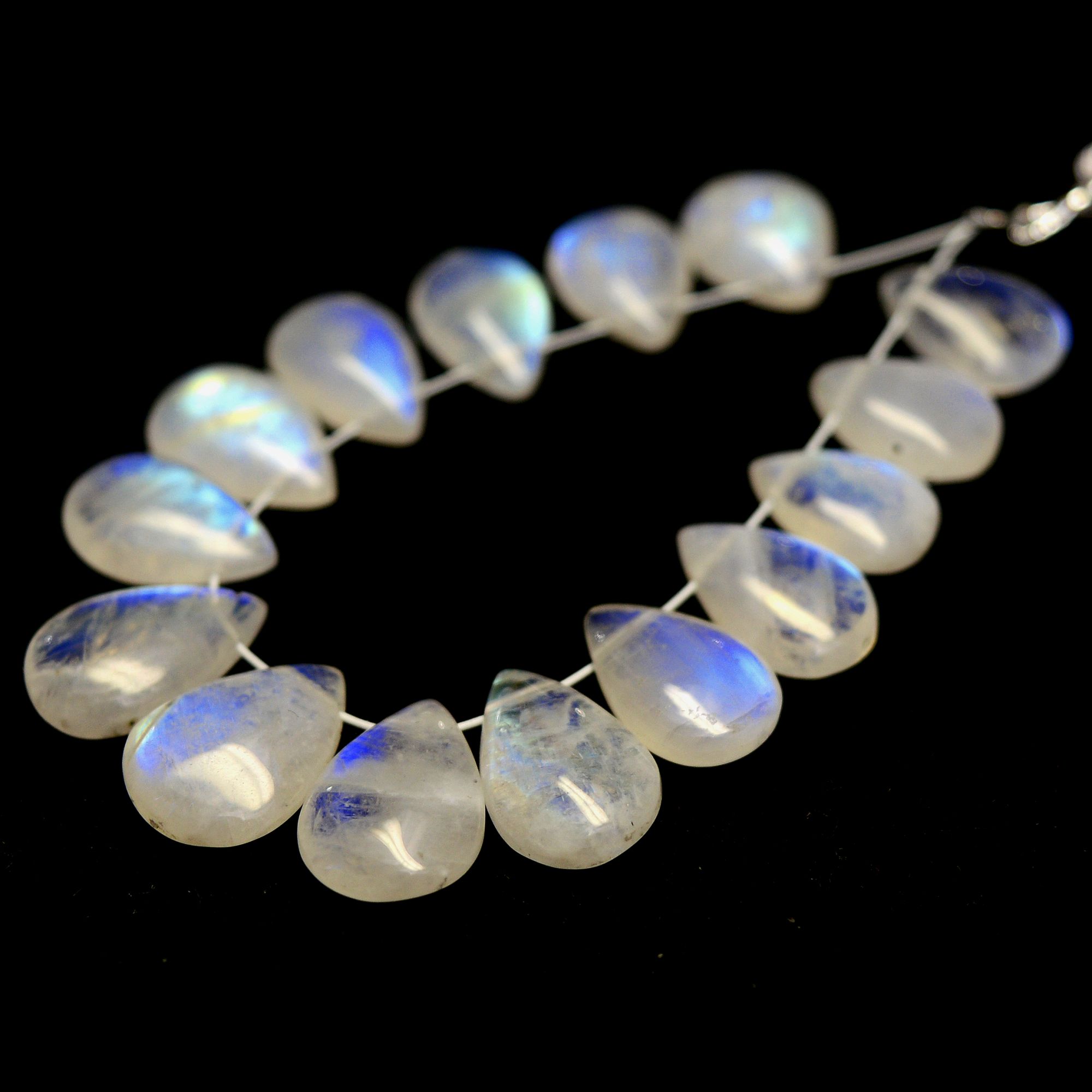 15Pcs 36Cts Natural Rainbow Moonstone Briolettes Side Drill Loose Gemstone Pear Cabochon Wholesaler Gemstone Gift For Her 9x7-11x8mm13568