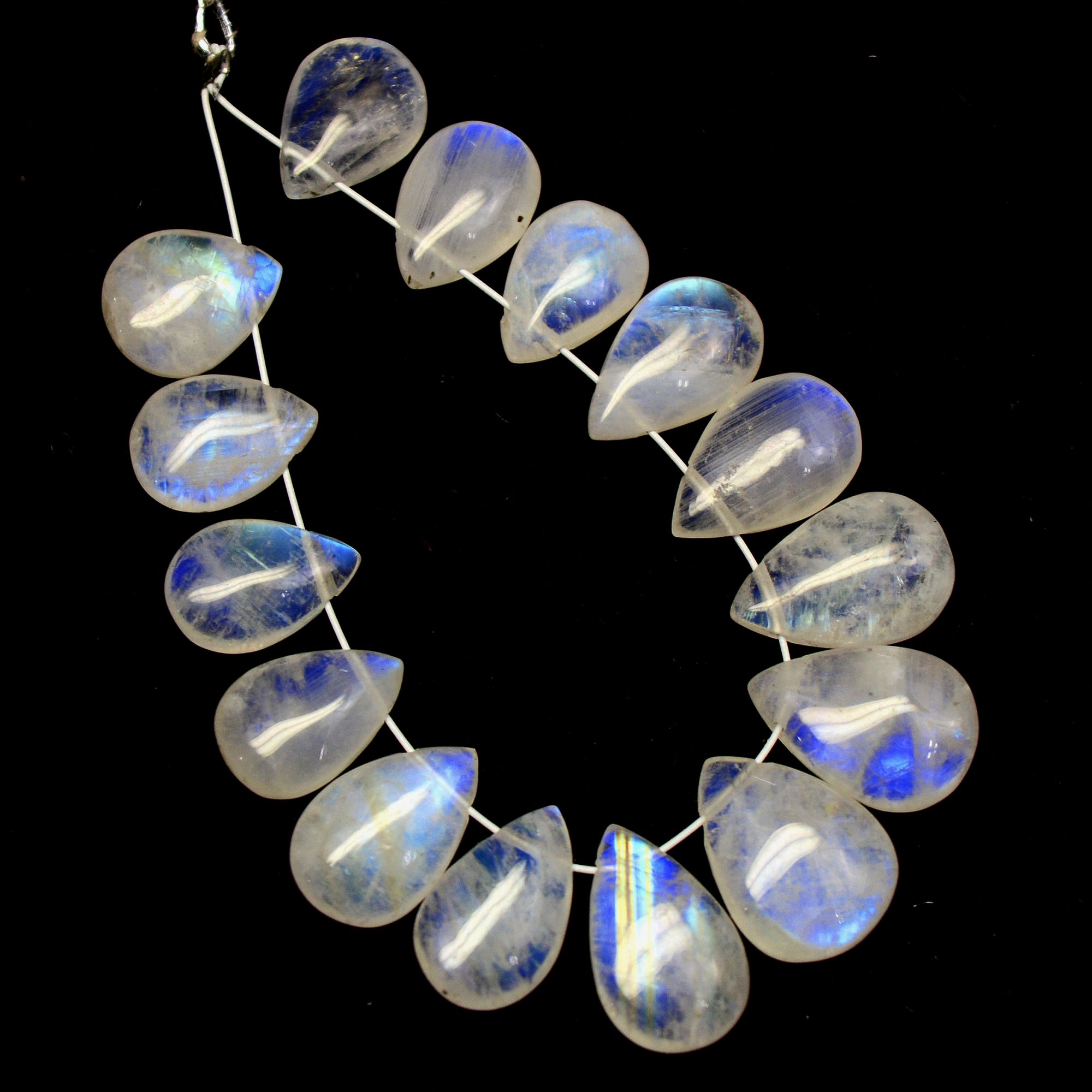 15Pcs 36Cts Natural Rainbow Moonstone Briolettes Side Drill Loose Gemstone Pear Cabochon Wholesaler Gemstone Gift For Her 9x7-11x8mm13568