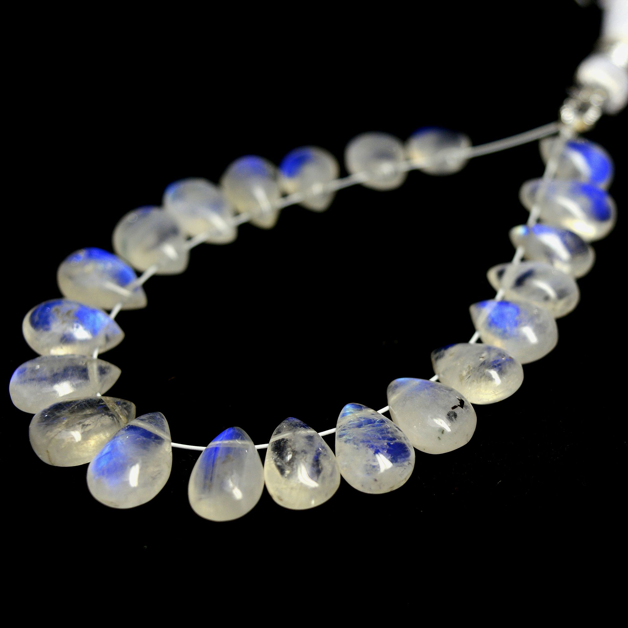 21Pcs 43Cts Natural Rainbow Moonstone Briolettes Side Drill Loose Gemstone Pear Cabochon Wholesaler Gemstone Gift For Her 8x5-10x6mm13570