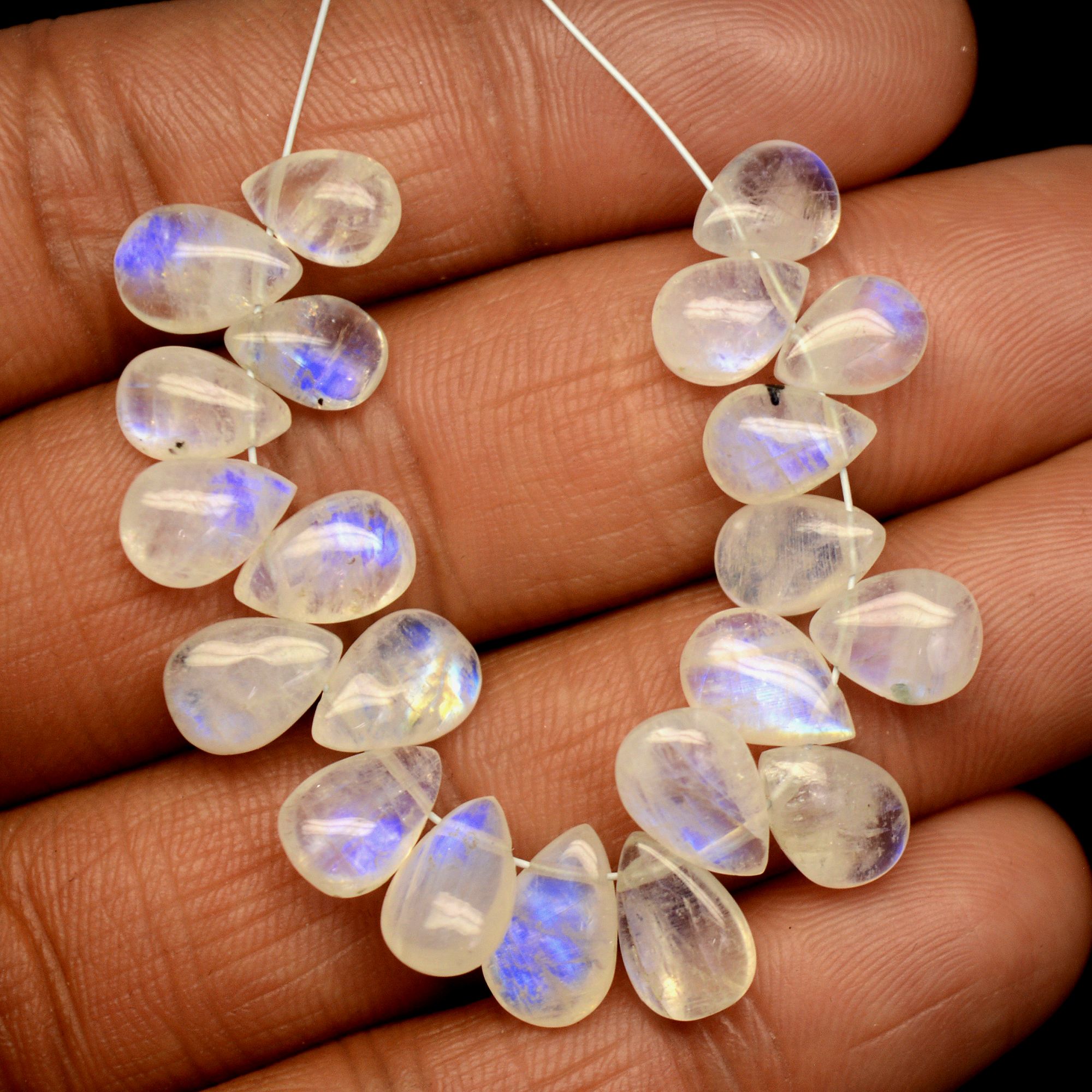 21Pcs 43Cts Natural Rainbow Moonstone Briolettes Side Drill Loose Gemstone Pear Cabochon Wholesaler Gemstone Gift For Her 8x5-10x6mm13570