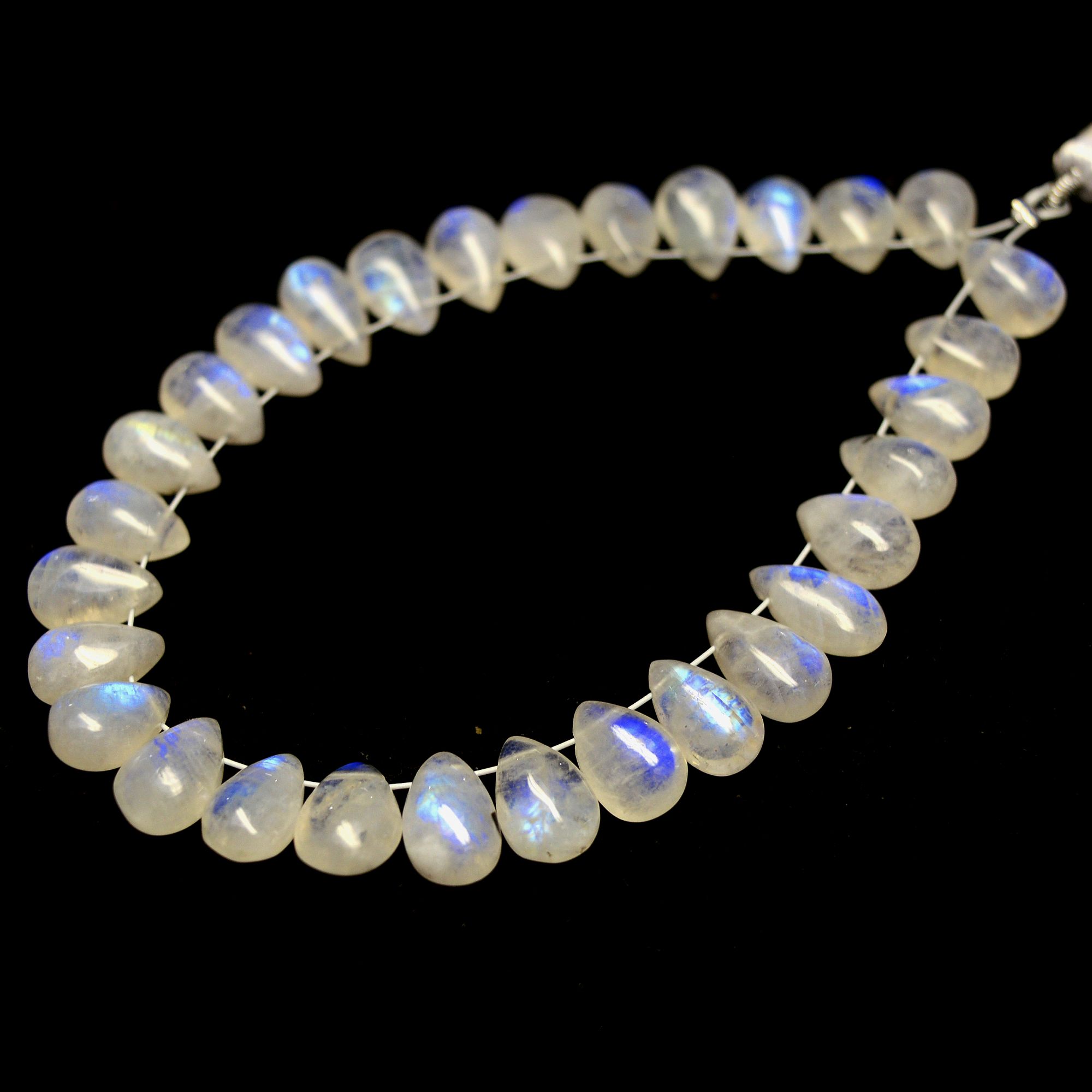 30Pcs 61Cts Natural Rainbow Moonstone Briolettes Side Drill Loose Gemstone Pear Cabochon Wholesaler Gemstone Gift For Her 9x5-9x6mm13571