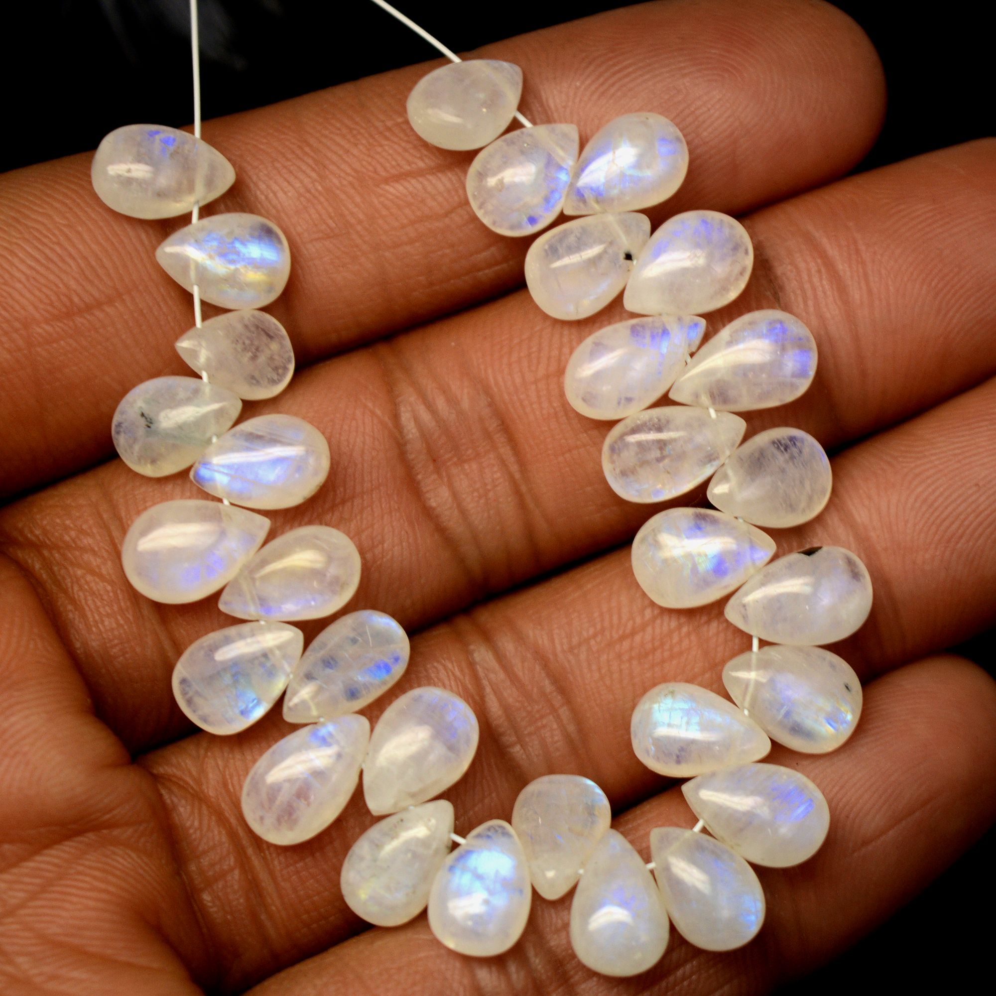 30Pcs 61Cts Natural Rainbow Moonstone Briolettes Side Drill Loose Gemstone Pear Cabochon Wholesaler Gemstone Gift For Her 9x5-9x6mm13571