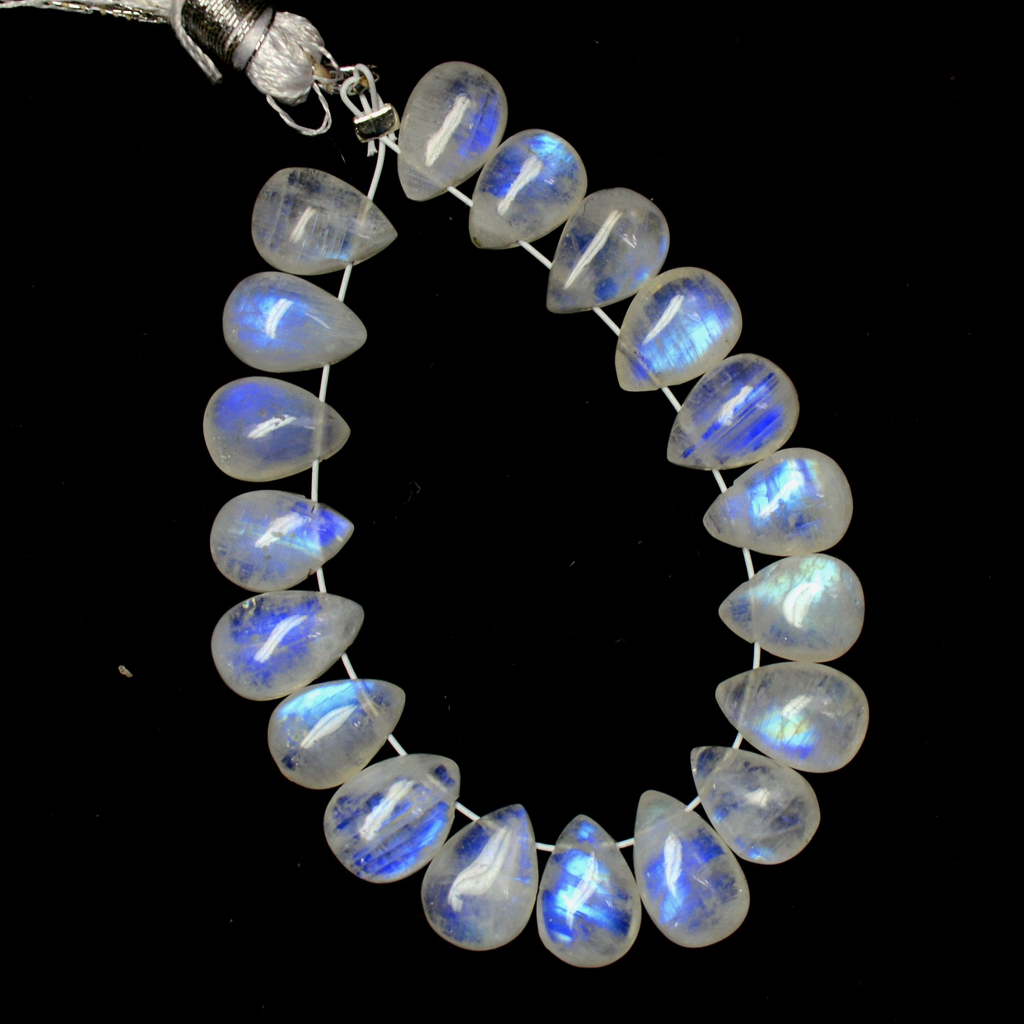 19Pcs 34Cts Natural Rainbow Moonstone Briolettes Side Drill Loose Gemstone Pear Cabochon Wholesaler Gemstone Gift For Her 8x5-9x5mm13572