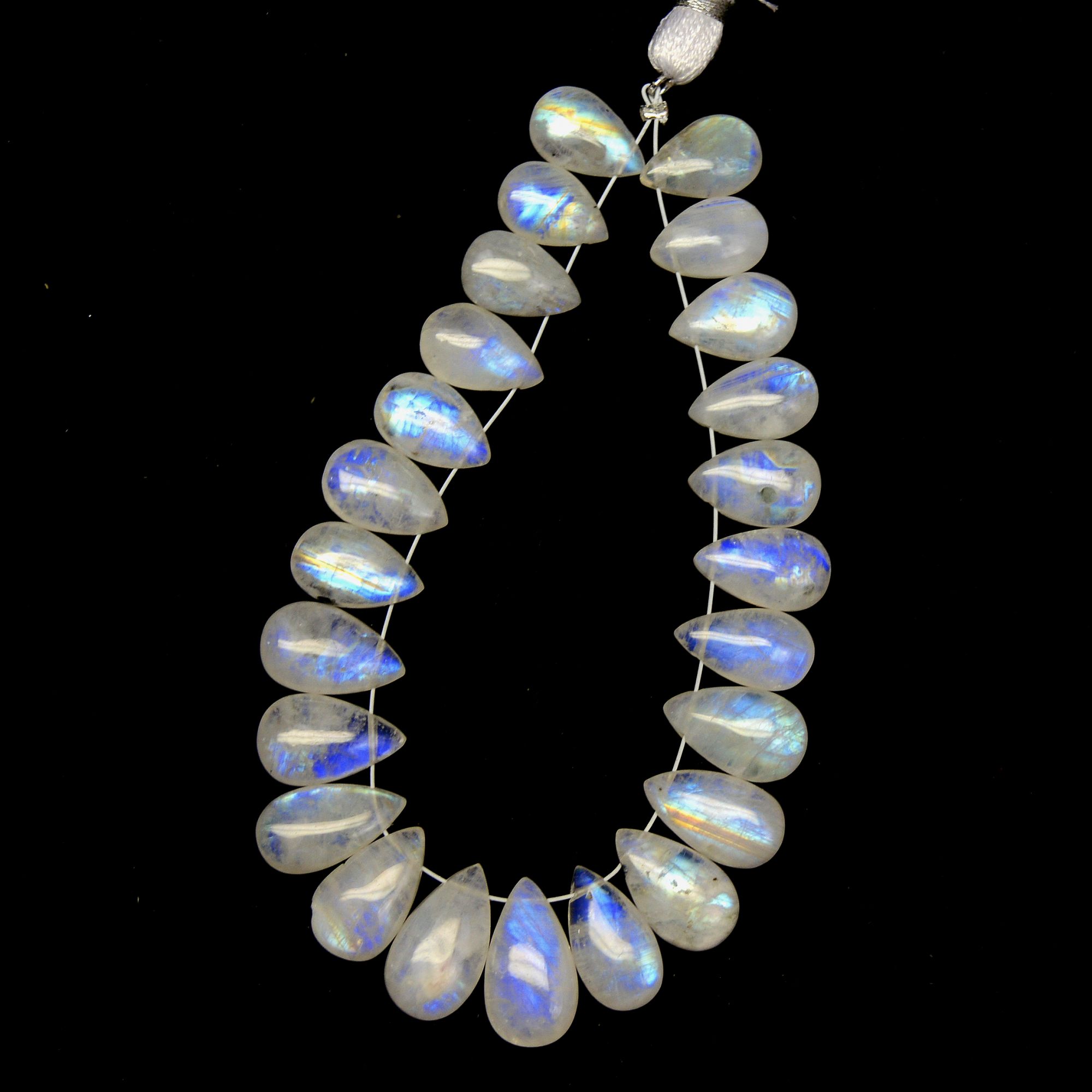 24Pcs 92Cts Natural Rainbow Moonstone Briolette AAA Quality Side Drill Loose Gemstone Cabochon Gift For Her DIY Supplies 11x7-15x8mm13573