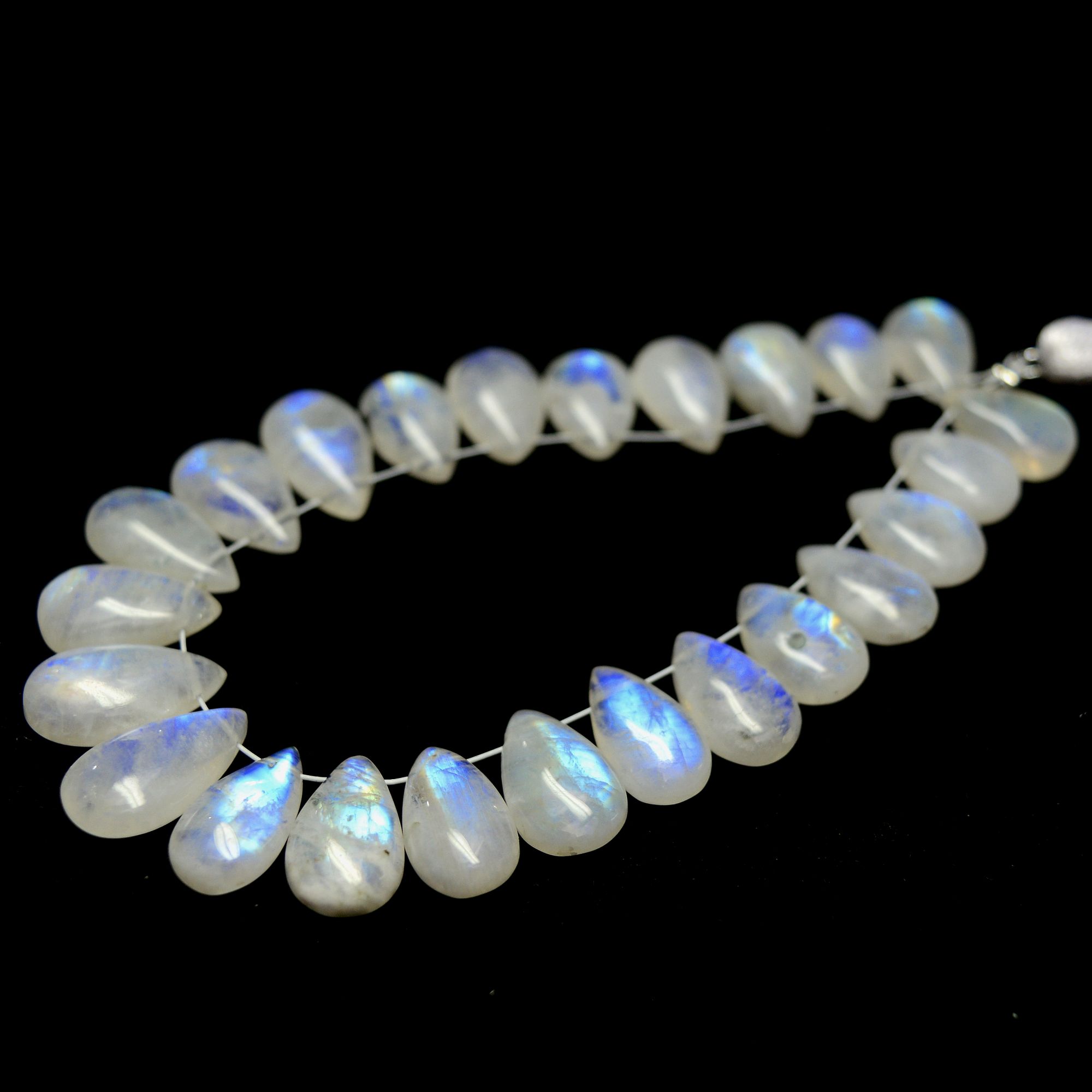 24Pcs 92Cts Natural Rainbow Moonstone Briolette AAA Quality Side Drill Loose Gemstone Cabochon Gift For Her DIY Supplies 11x7-15x8mm13573