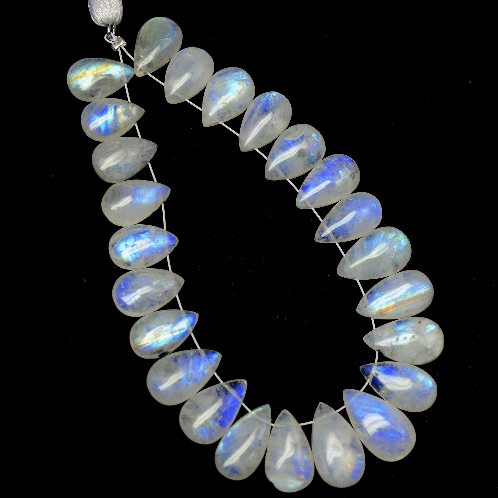 24Pcs 92Cts Natural Rainbow Moonstone Briolette AAA Quality Side Drill Loose Gemstone Cabochon Gift For Her DIY Supplies 11x7-15x8mm13573