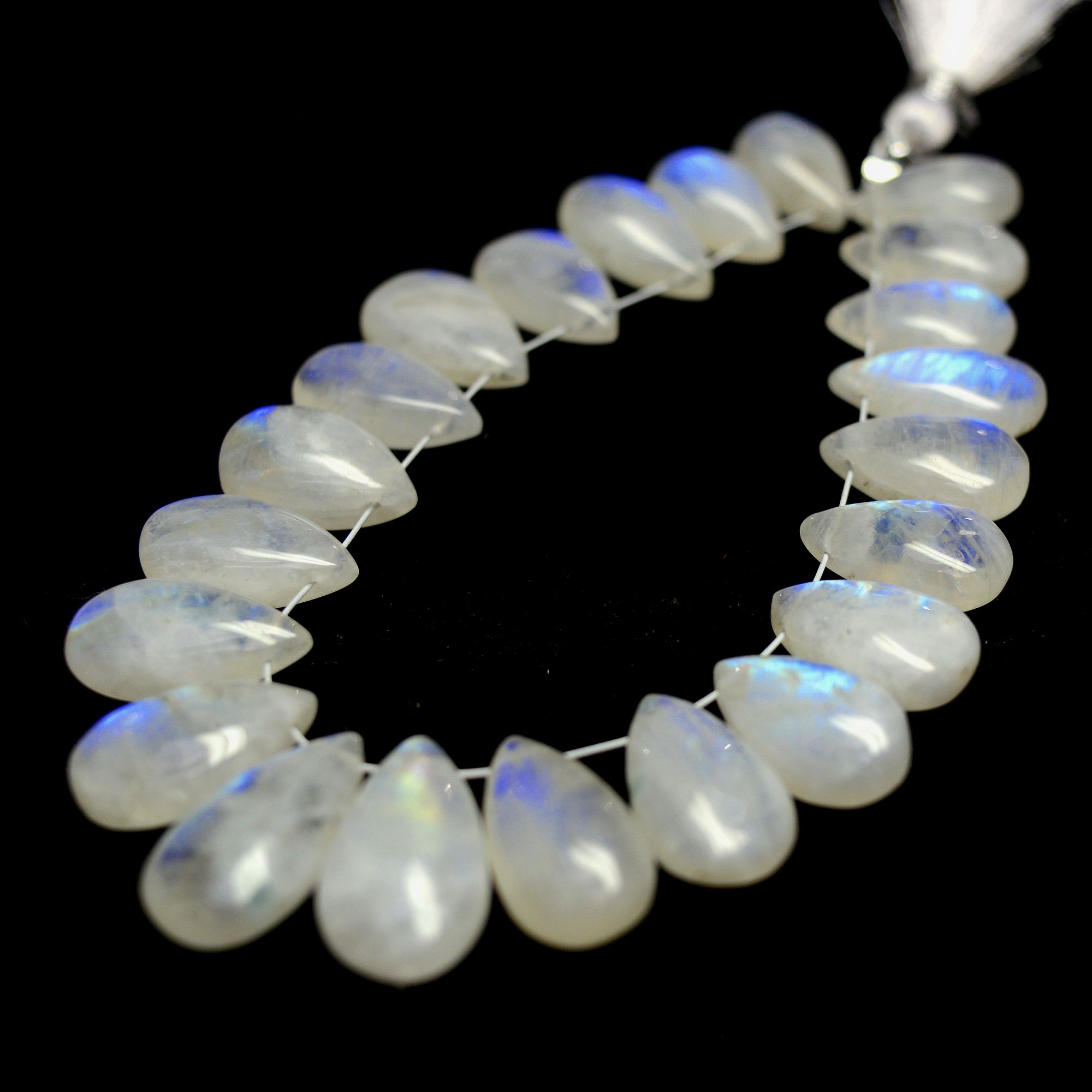 22Pcs 116Cts Natural Rainbow Moonstone Briolette AAA Quality Side Drill Loose Gemstone Cabochon Gift For Her DIY Supplies 12x7-17x9mm13574