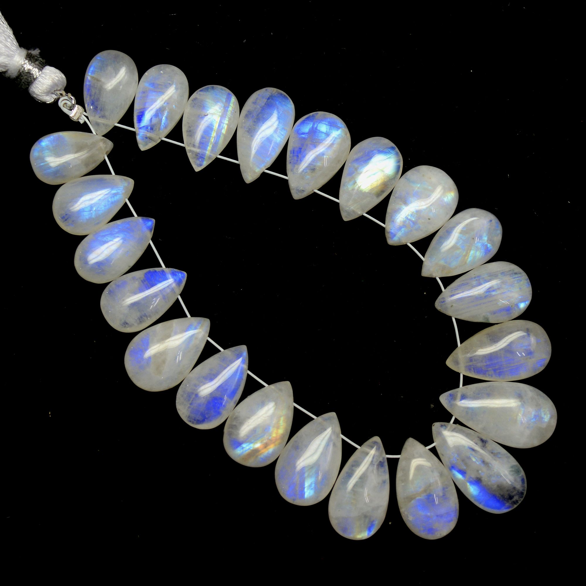 22Pcs 116Cts Natural Rainbow Moonstone Briolette AAA Quality Side Drill Loose Gemstone Cabochon Gift For Her DIY Supplies 12x7-17x9mm13574