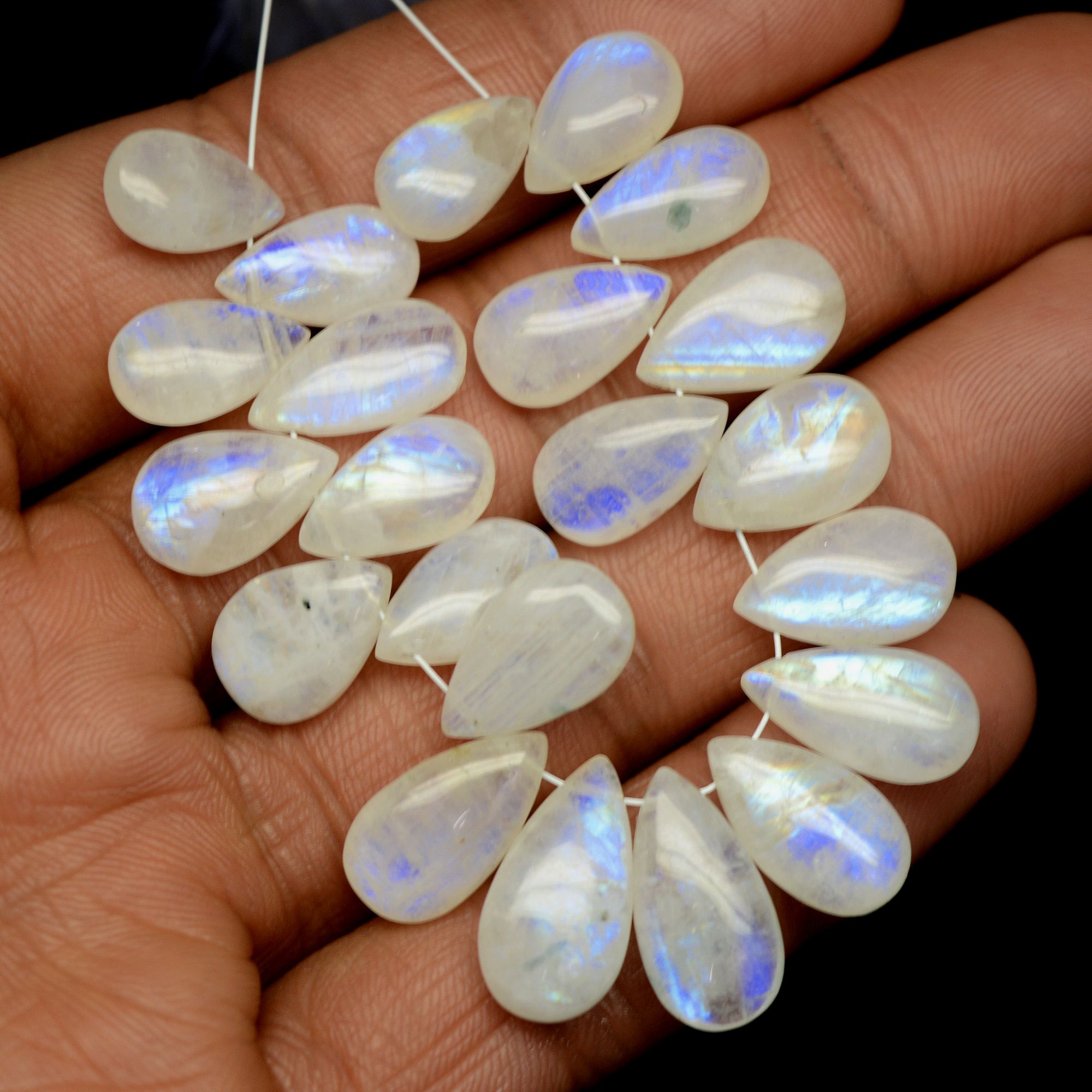 22Pcs 116Cts Natural Rainbow Moonstone Briolette AAA Quality Side Drill Loose Gemstone Cabochon Gift For Her DIY Supplies 12x7-17x9mm13574