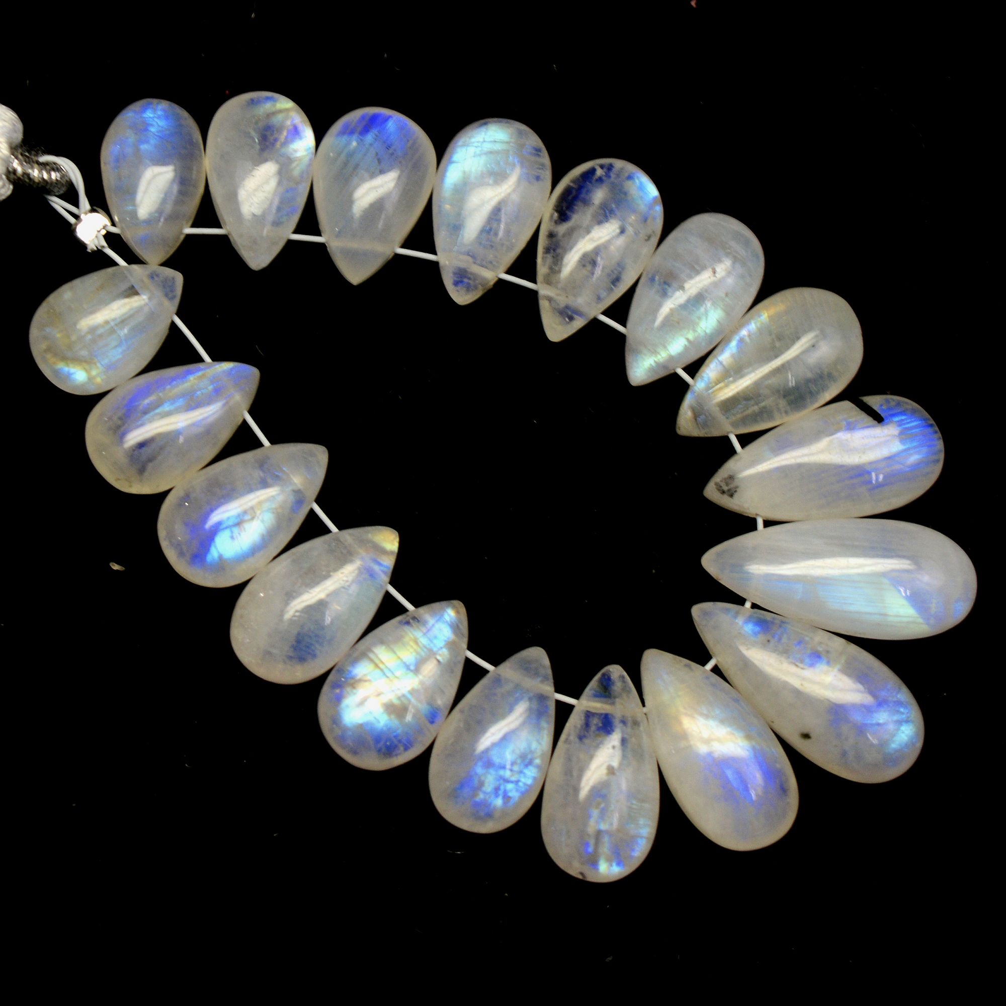 18Pcs 67Cts Natural Rainbow Moonstone Briolette AAA Quality Side Drill Loose Gemstone Cabochon Gift For Her DIY Supplies 10x6-16x7mm13576