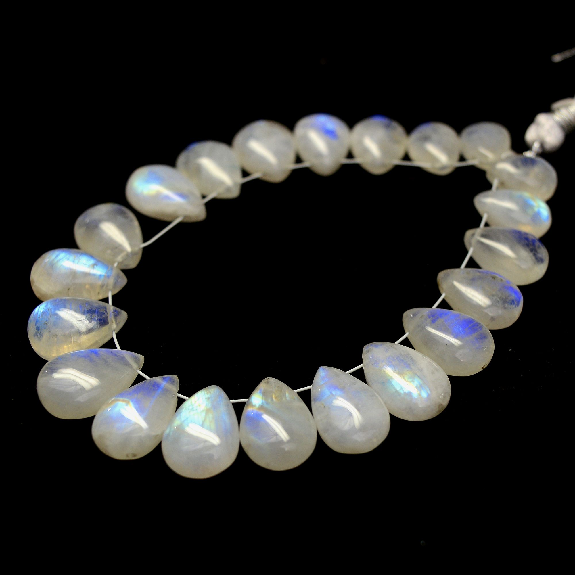 21Pcs 96Cts Natural Rainbow Moonstone Briolette AAA Quality Side Drill Loose Gemstone Cabochon Gift For Her DIY Supplies 10x7-14x9mm13577