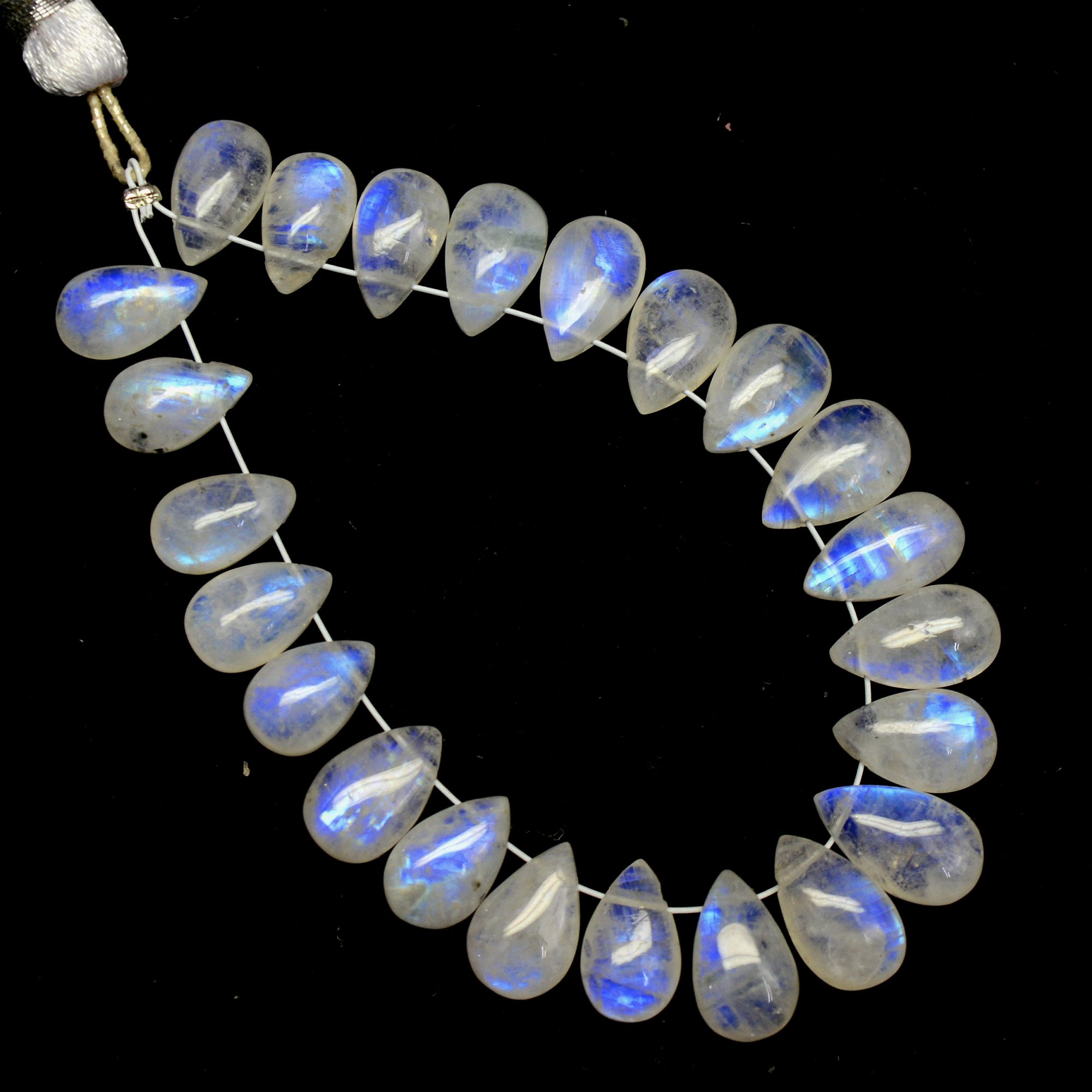 23Pcs 53Cts Natural Rainbow Moonstone Briolette AAA Quality Side Drill Loose Gemstone Cabochon Gift For Her DIY Supplies 9x5-11x6mm13578