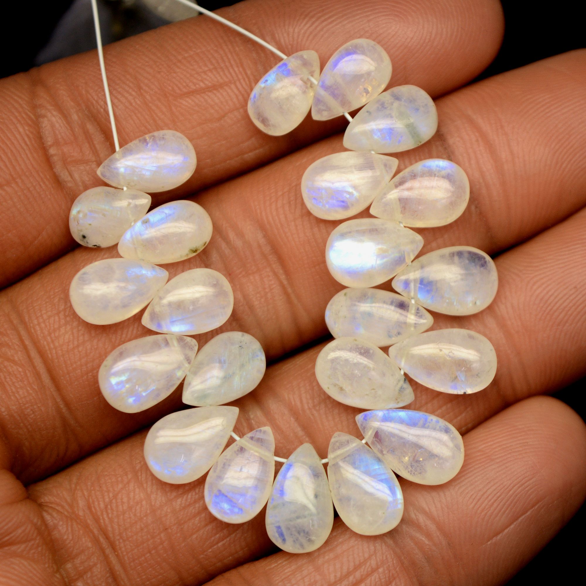 23Pcs 53Cts Natural Rainbow Moonstone Briolette AAA Quality Side Drill Loose Gemstone Cabochon Gift For Her DIY Supplies 9x5-11x6mm13578