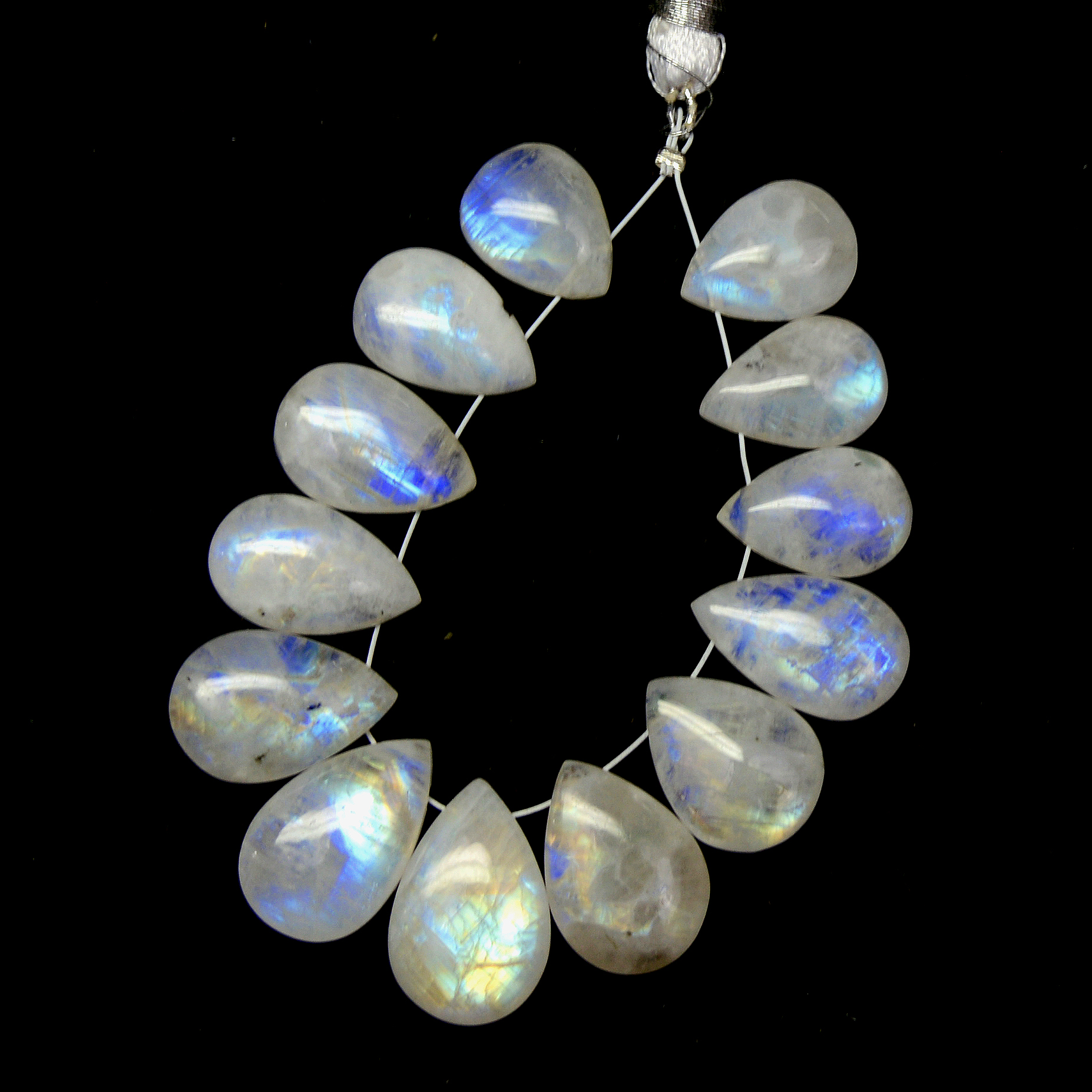 13Pcs 109Cts Natural Rainbow Moonstone Briolette AAA Quality Side Drill Loose Gemstone Cabochon Gift For Her DIY Supply 13x10-18x11mm13579