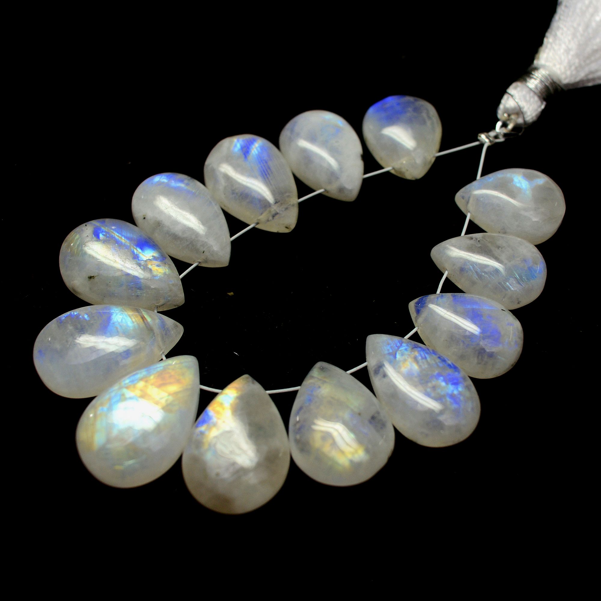 13Pcs 109Cts Natural Rainbow Moonstone Briolette AAA Quality Side Drill Loose Gemstone Cabochon Gift For Her DIY Supply 13x10-18x11mm13579