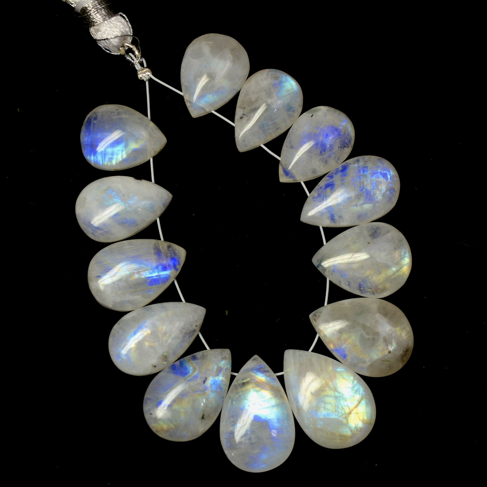 13Pcs 109Cts Natural Rainbow Moonstone Briolette AAA Quality Side Drill Loose Gemstone Cabochon Gift For Her DIY Supply 13x10-18x11mm13579