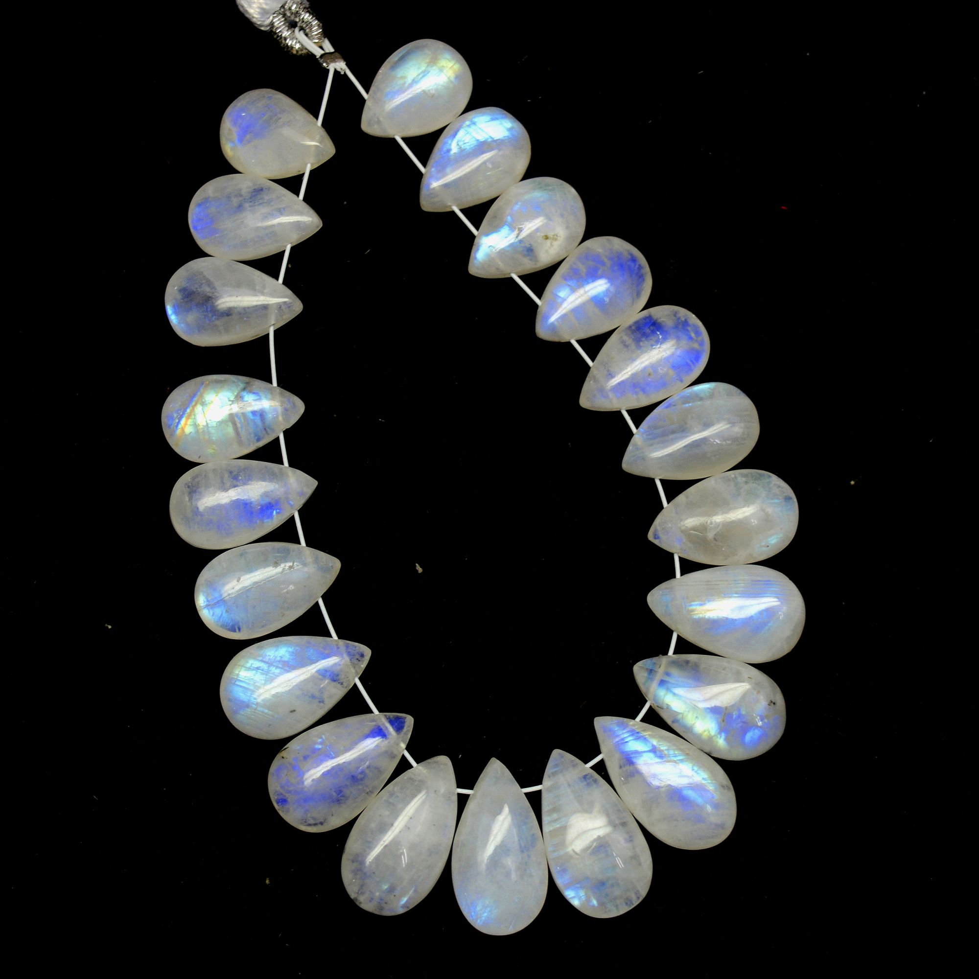 21Pcs 91Cts Natural Rainbow Moonstone Briolette AAA Quality Side Drill Loose Gemstone Cabochon Gift For Her DIY Supplies 11x8-15x8mm13580