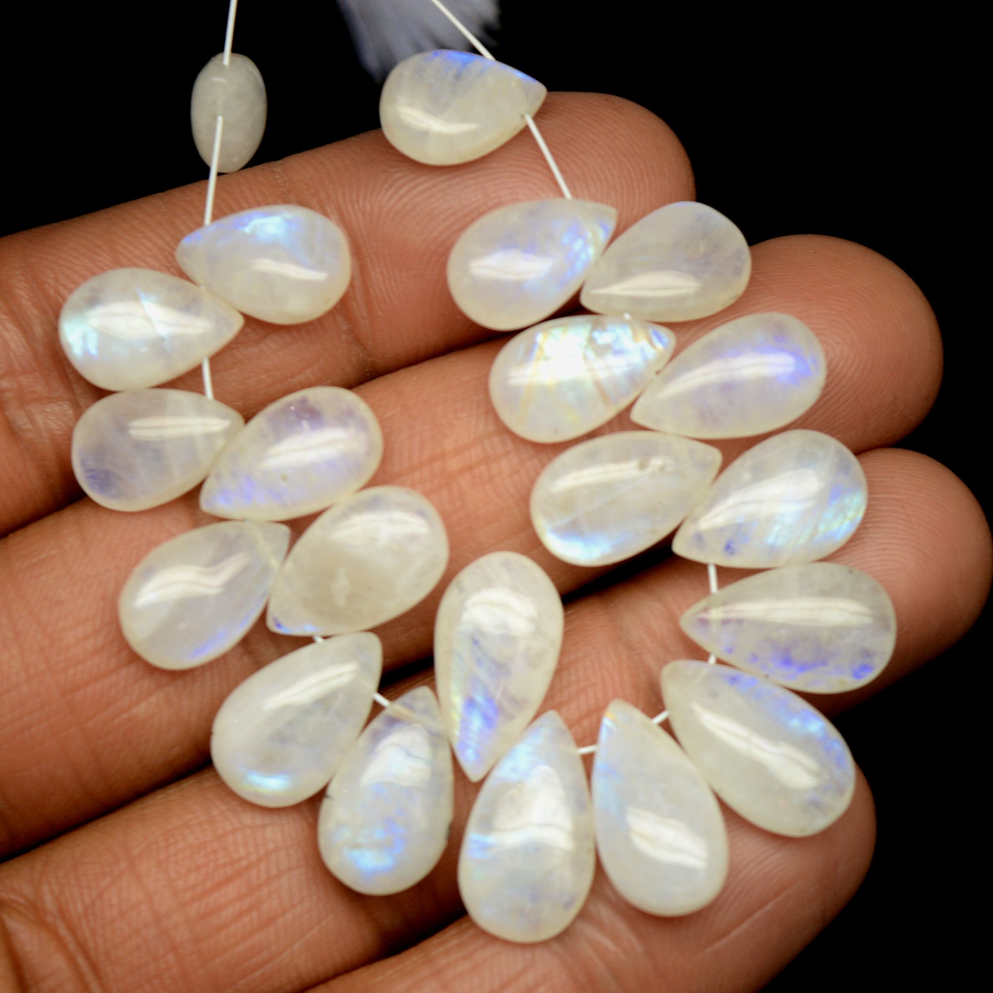 21Pcs 91Cts Natural Rainbow Moonstone Briolette AAA Quality Side Drill Loose Gemstone Cabochon Gift For Her DIY Supplies 11x8-15x8mm13580