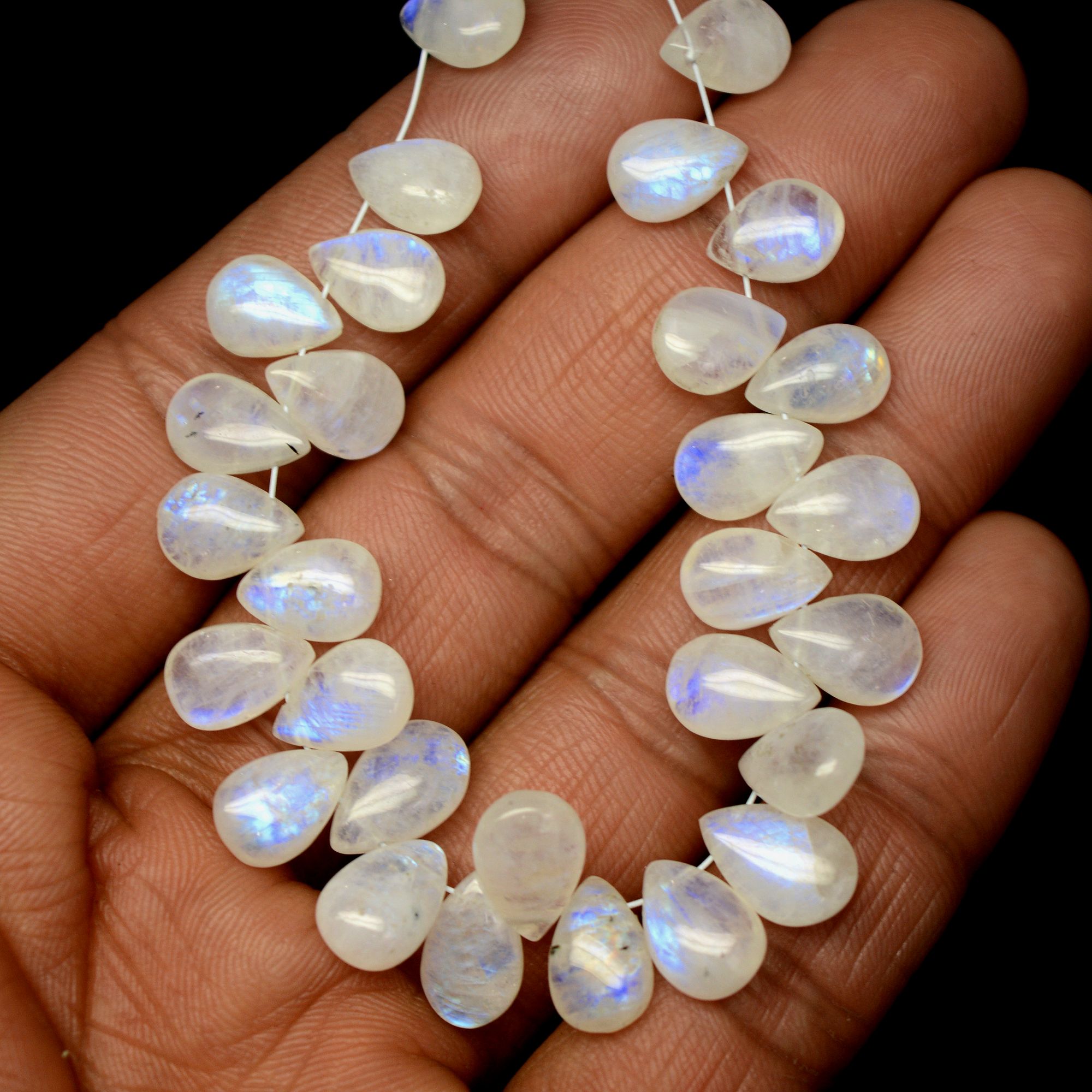 29Pcs 73Cts Natural Rainbow Moonstone Briolette AAA Quality Side Drill Loose Gemstone Cabochon Gift For Her DIY Supplies 9x6-11x7mm13581