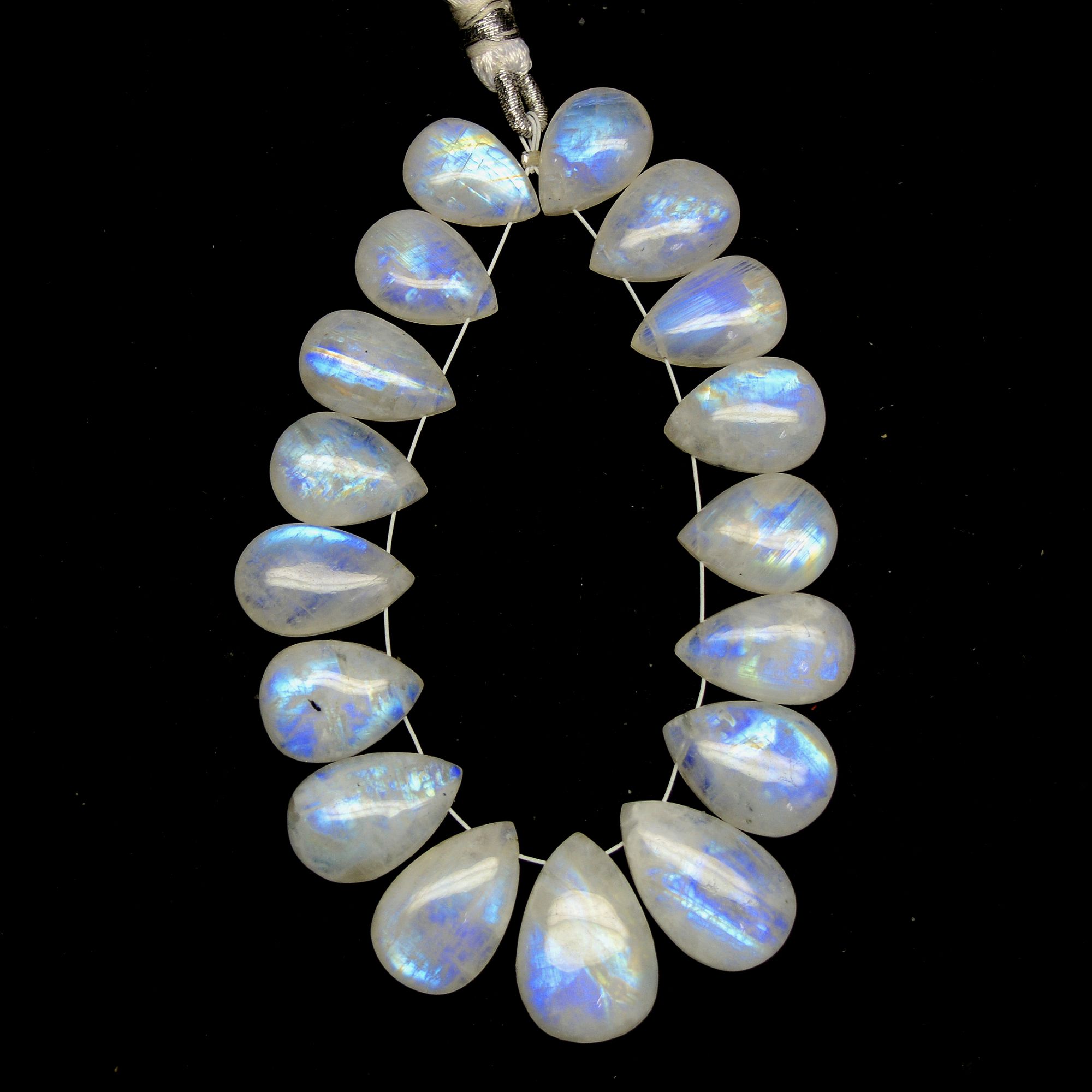 17Pcs 157Cts Natural Rainbow Moonstone Briolette AAA Quality Side Drill Loose Gemstone Cabochon Gift For Her DIY Supplies 14x9-20x12mm13582