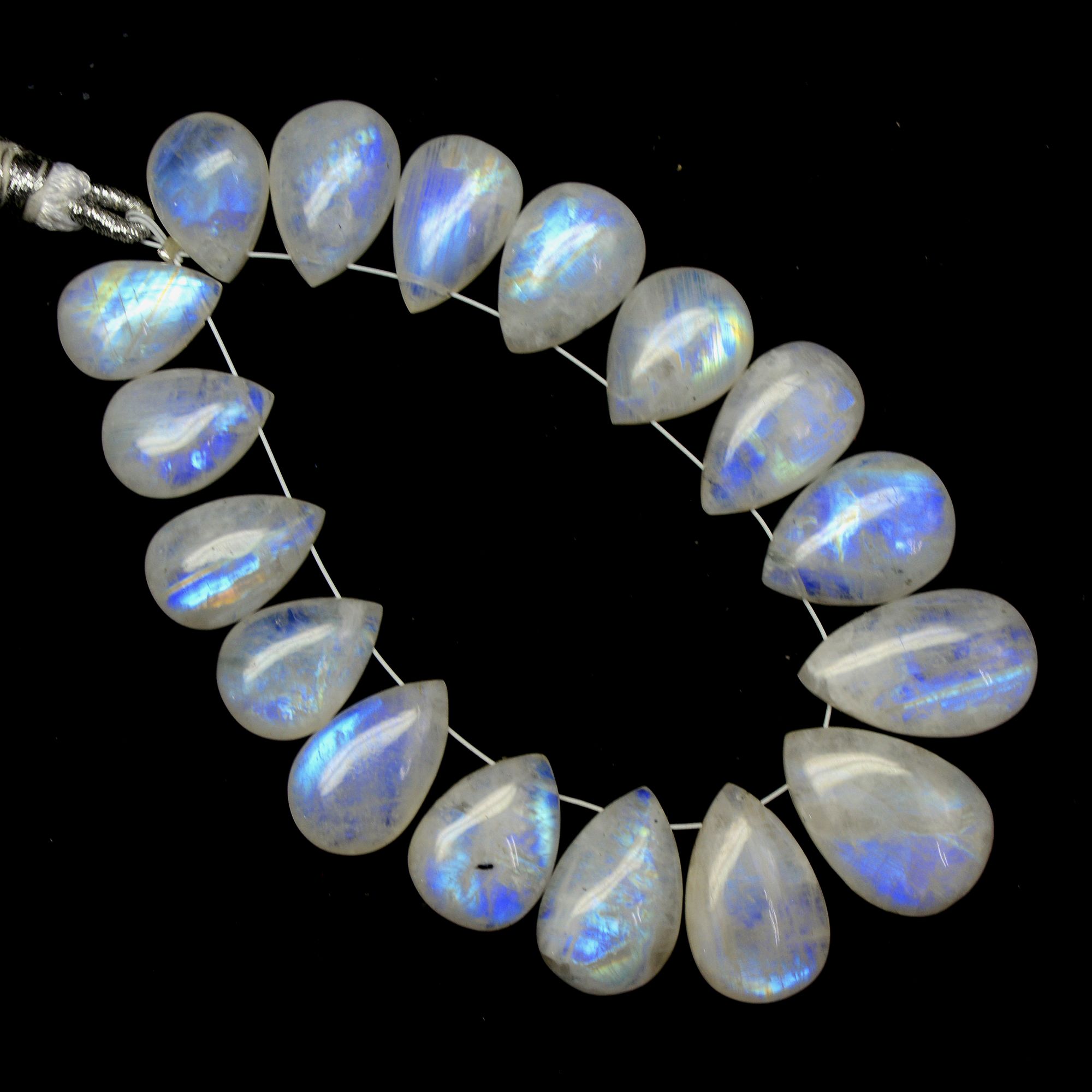 17Pcs 157Cts Natural Rainbow Moonstone Briolette AAA Quality Side Drill Loose Gemstone Cabochon Gift For Her DIY Supplies 14x9-20x12mm13582