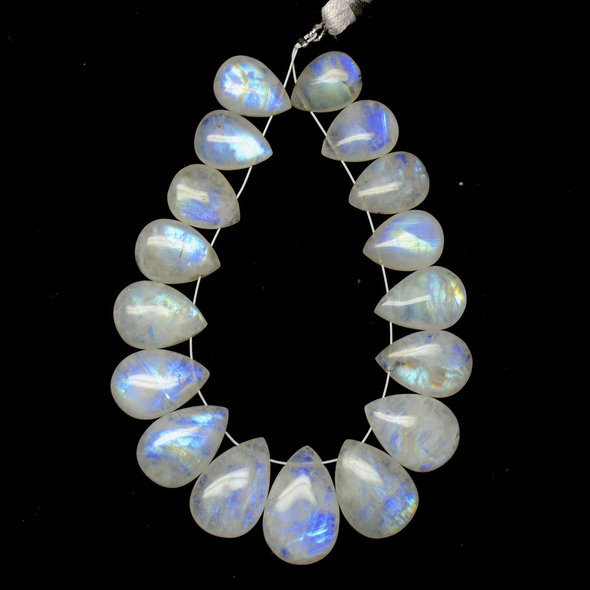 17Pcs 124Cts Natural Rainbow Moonstone Briolette AAA Quality Side Drill Loose Gemstone Cabochon Gift For Her DIY Supplies 13x9-19x12mm13583