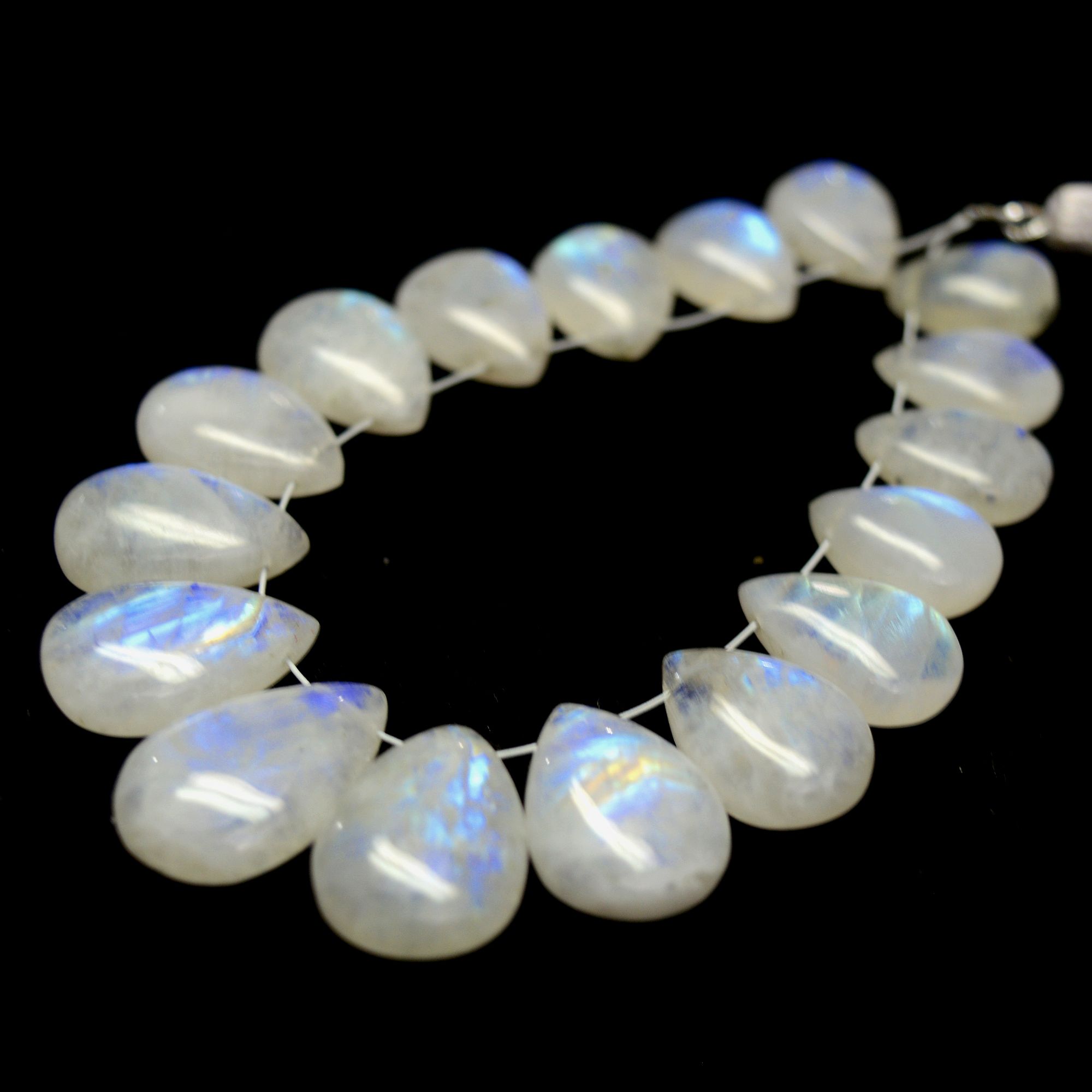 17Pcs 124Cts Natural Rainbow Moonstone Briolette AAA Quality Side Drill Loose Gemstone Cabochon Gift For Her DIY Supplies 13x9-19x12mm13583