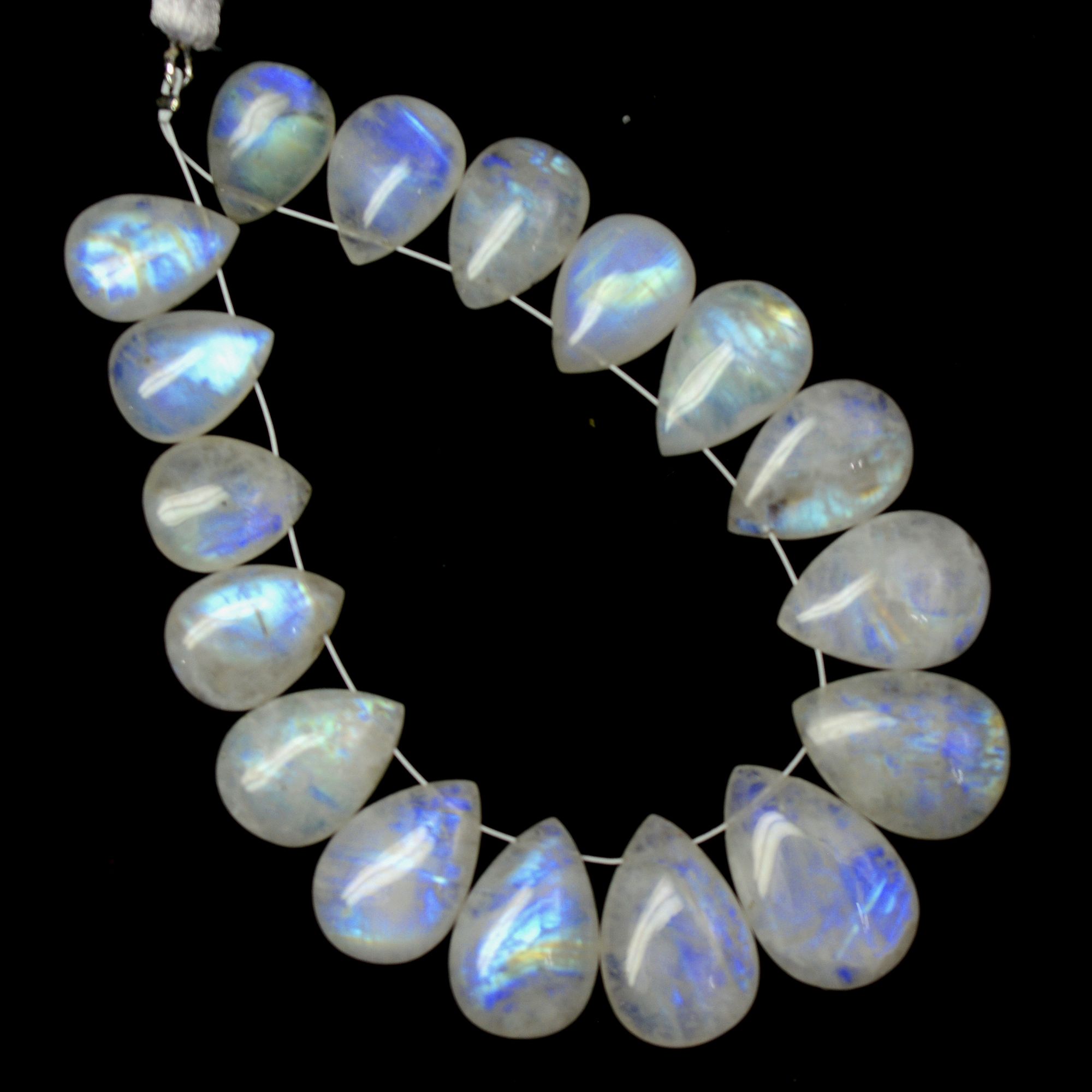 17Pcs 124Cts Natural Rainbow Moonstone Briolette AAA Quality Side Drill Loose Gemstone Cabochon Gift For Her DIY Supplies 13x9-19x12mm13583