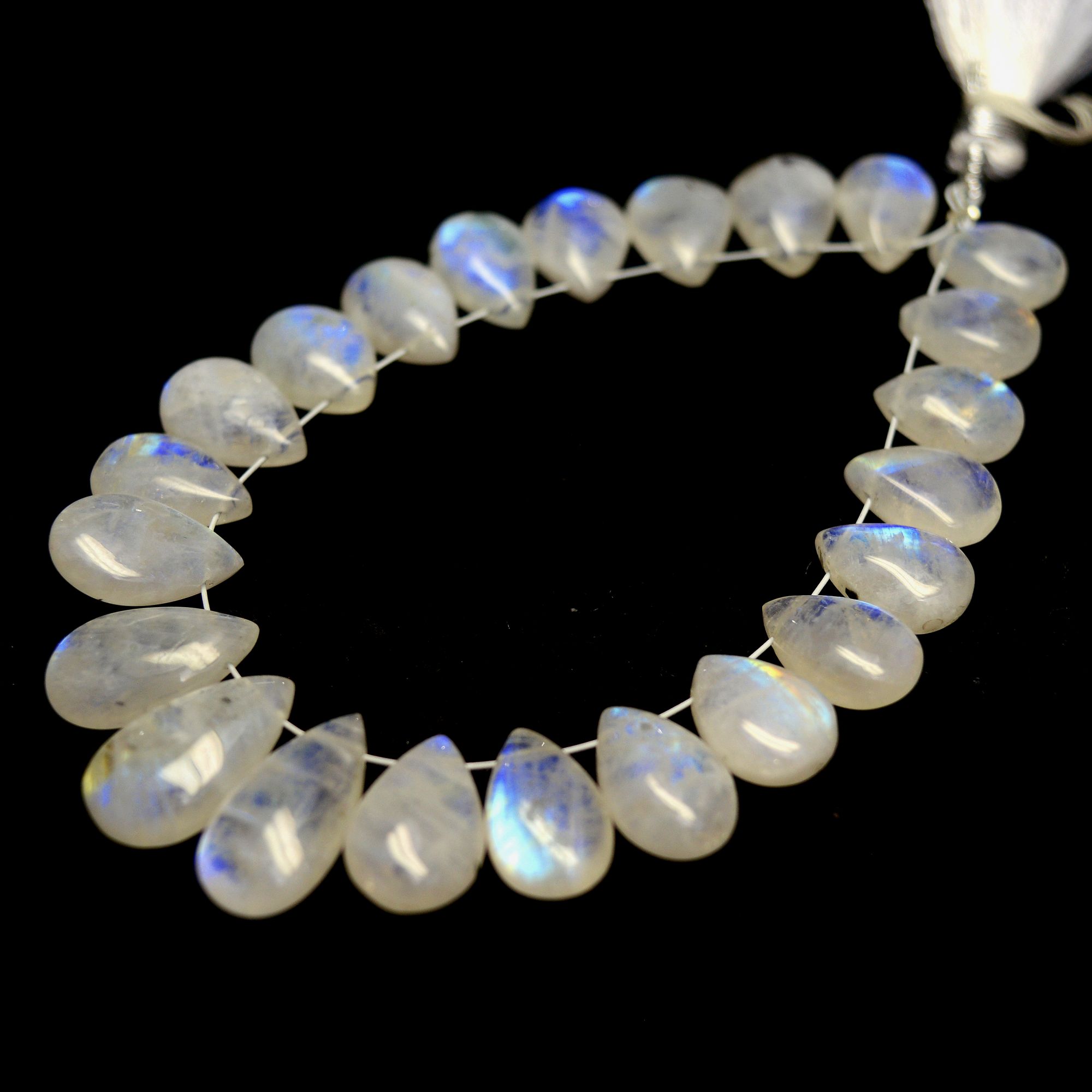 23Pcs 78Cts Natural Rainbow Moonstone Briolette AAA Quality Side Drill Loose Gemstone Cabochon Gift For Her DIY Supplies 10x7-15x7mm13584