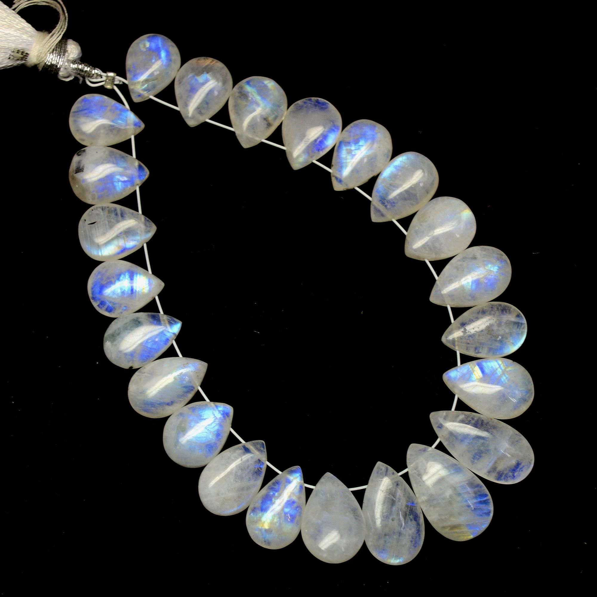 23Pcs 78Cts Natural Rainbow Moonstone Briolette AAA Quality Side Drill Loose Gemstone Cabochon Gift For Her DIY Supplies 10x7-15x7mm13584