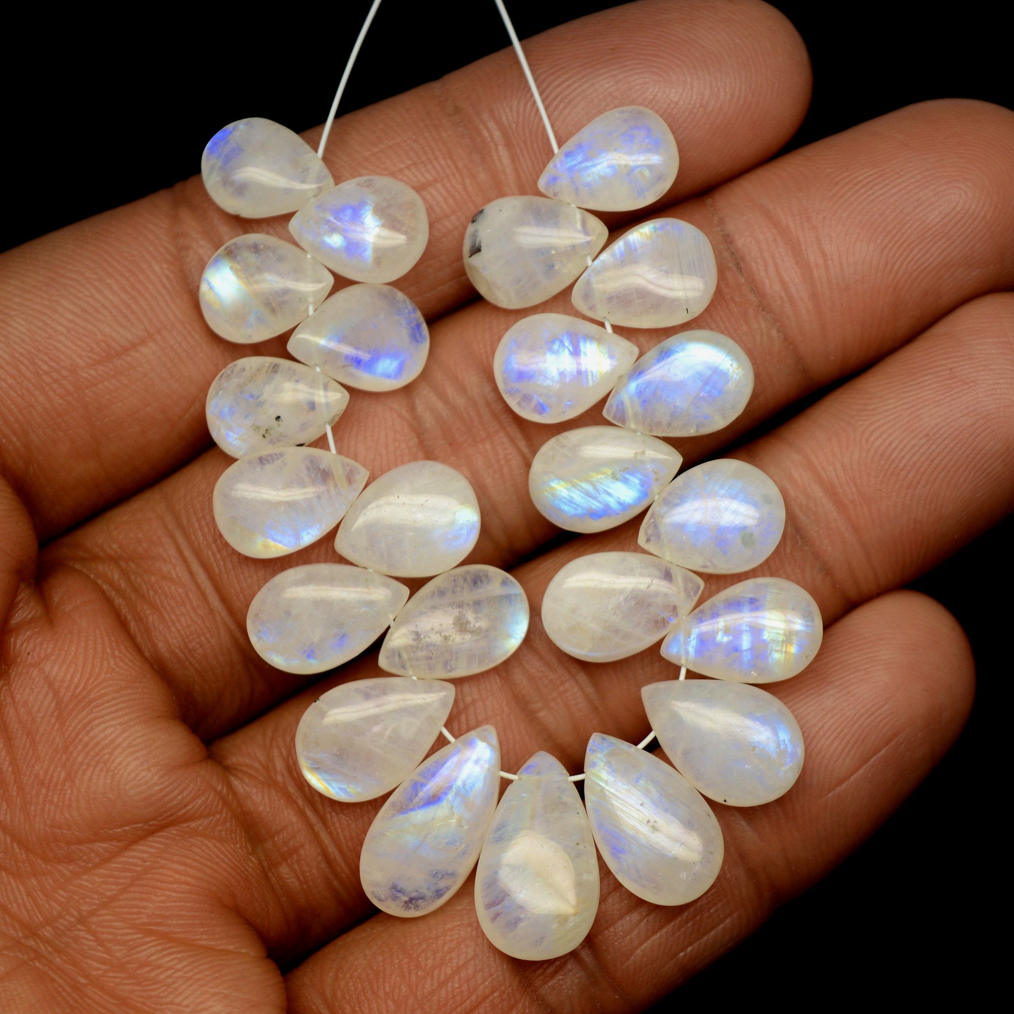 23Pcs 78Cts Natural Rainbow Moonstone Briolette AAA Quality Side Drill Loose Gemstone Cabochon Gift For Her DIY Supplies 10x7-15x7mm13584