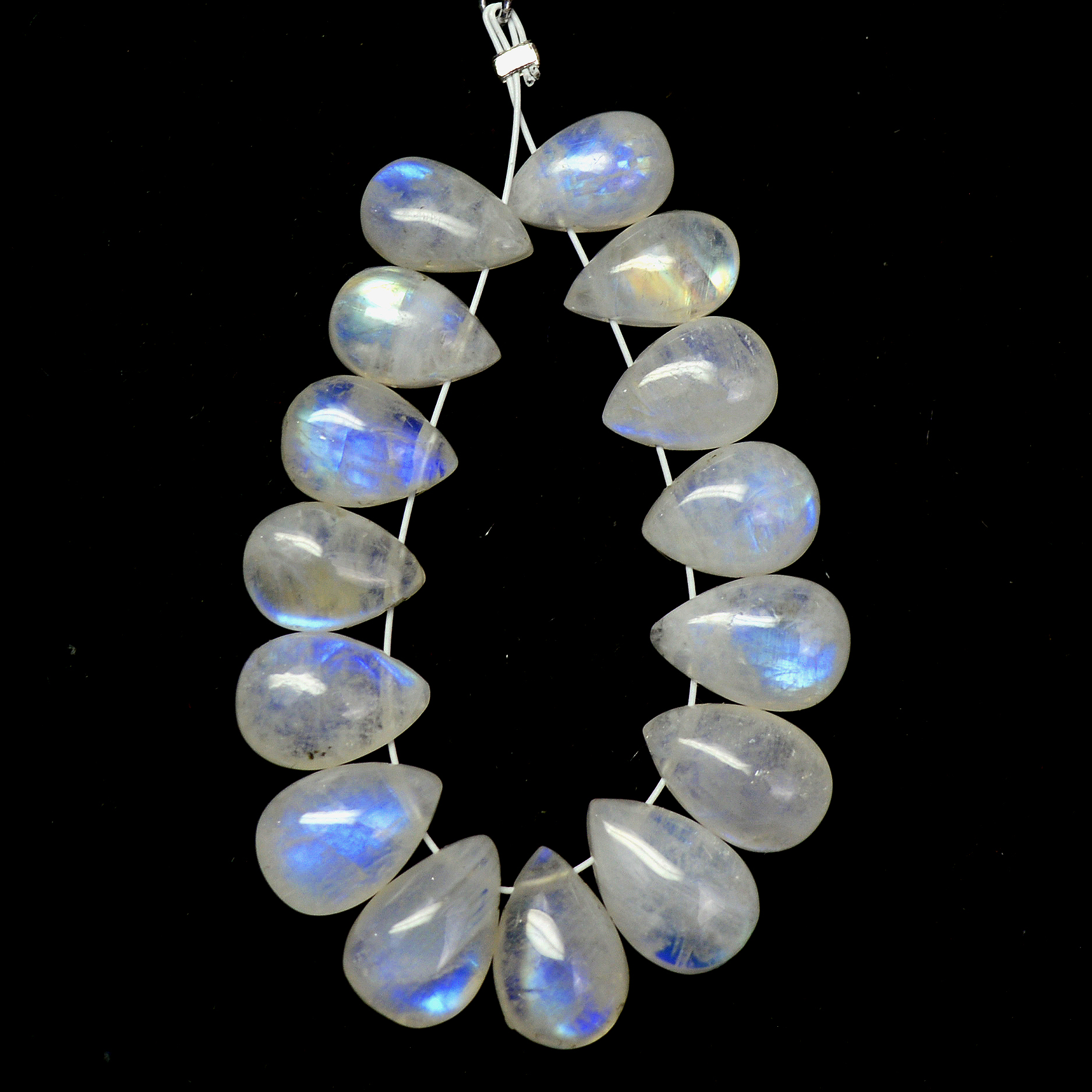 15Pcs 46Cts Natural Rainbow Moonstone Briolette AAA Quality Side Drill Loose Gemstone Cabochon Gift For Her DIY Supplies 9x6-10x7mm13585